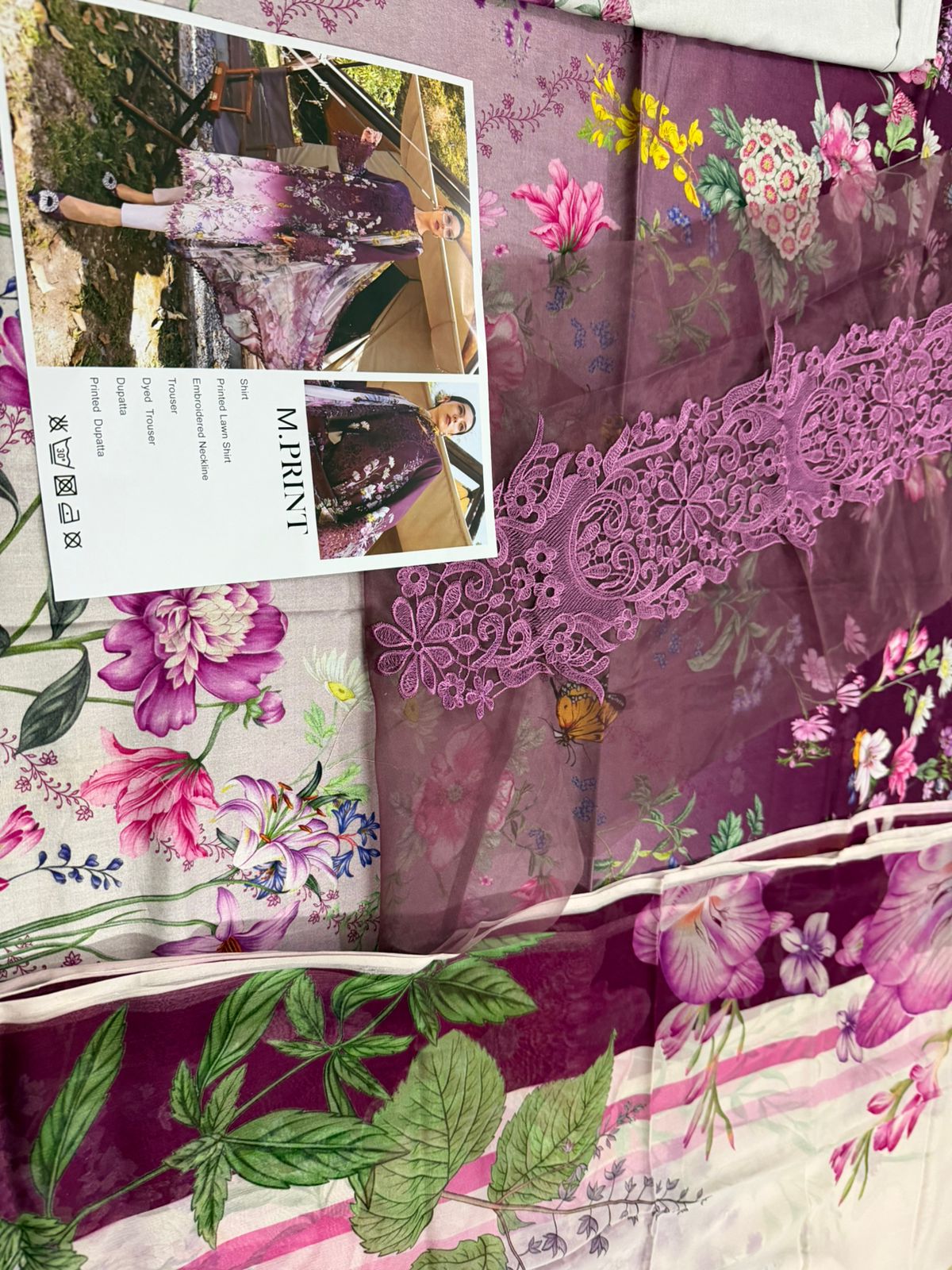 Maria B Safari Scape M-Prints | Plum Embroidered Lawn & Chiffon Dupatta