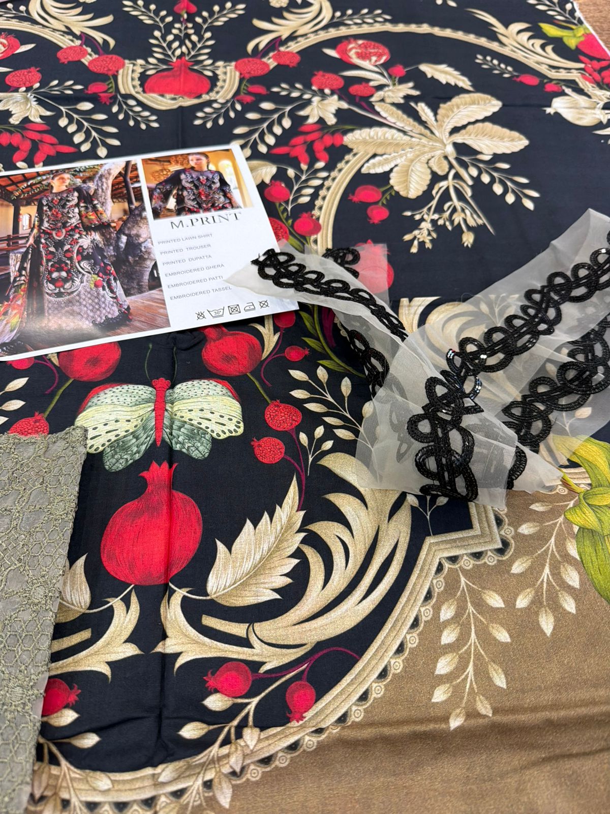 Maria B M-Prints Black Summer Lawn | Embroidered Ghera & Chiffon Dupatta