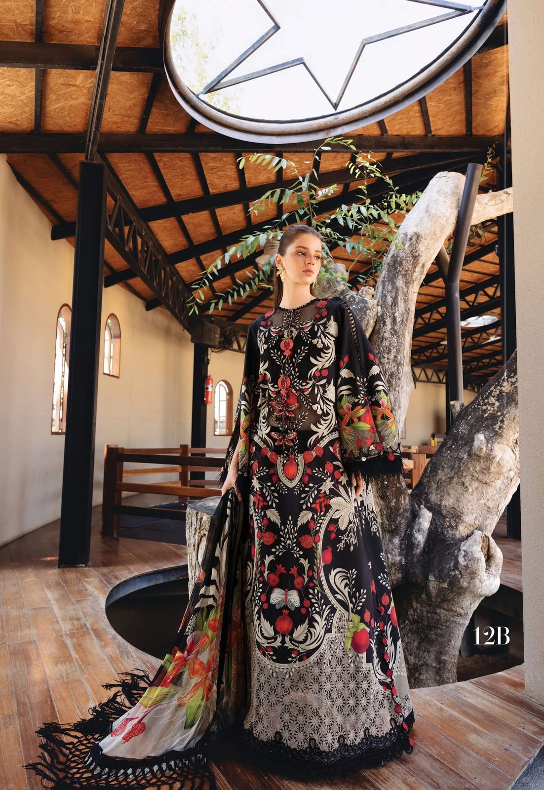 Maria B M-Prints Black Summer Lawn | Embroidered Ghera & Chiffon Dupatta