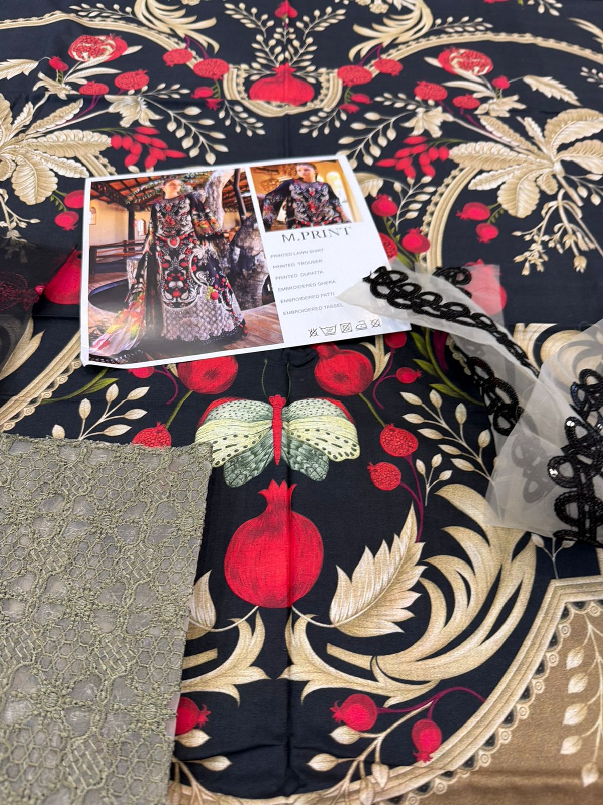 Maria B M-Prints Black Summer Lawn | Embroidered Ghera & Chiffon Dupatta