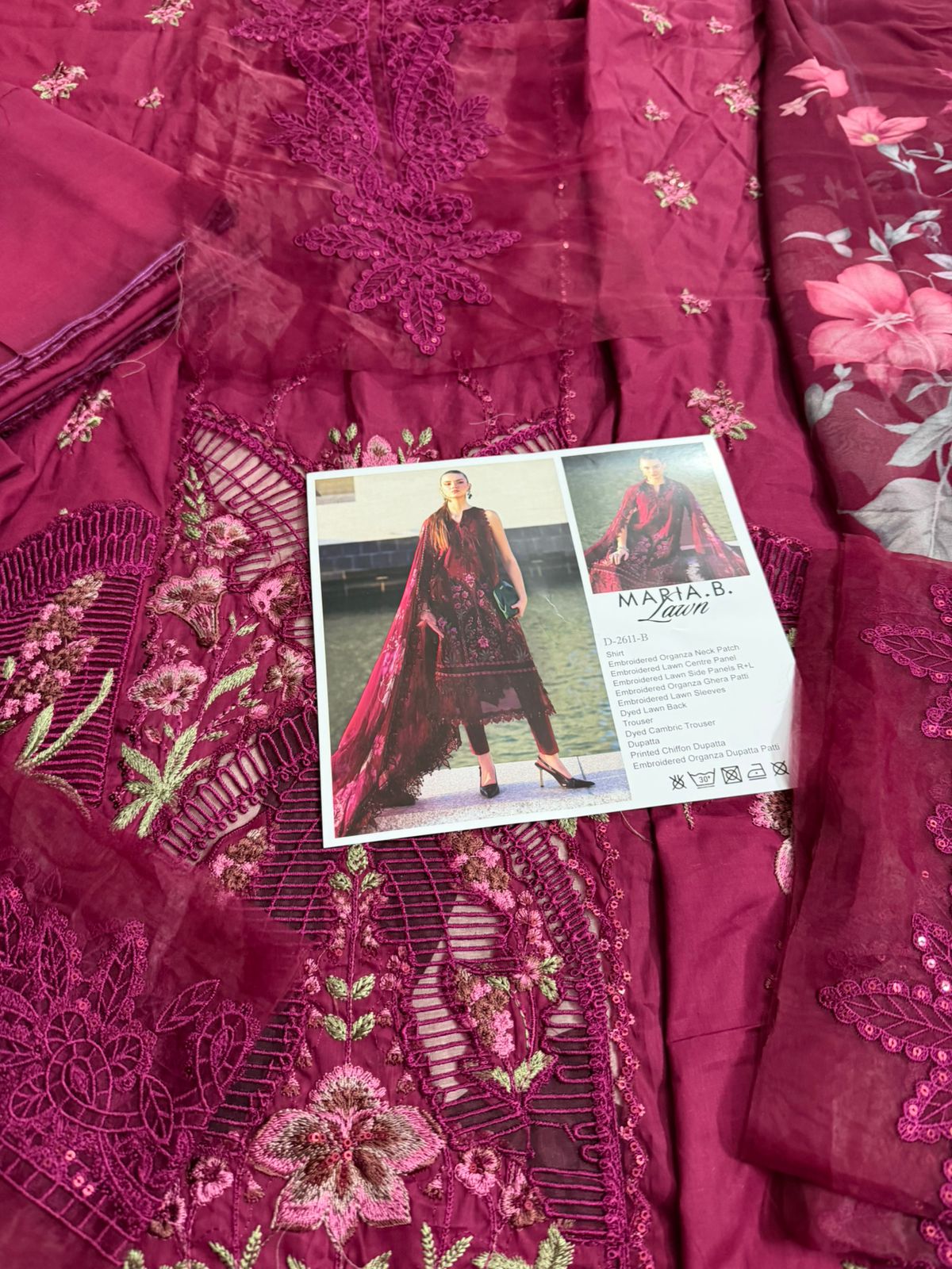 Maria B Luxury Maroon Lawn 2026 | Embroidered Chiffon Dupatta Suit