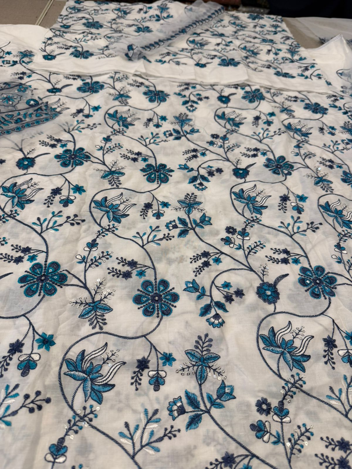 Faiza Saqlain Jehona 5-Yard Flare Lawn | Luxury Blue & White 2026