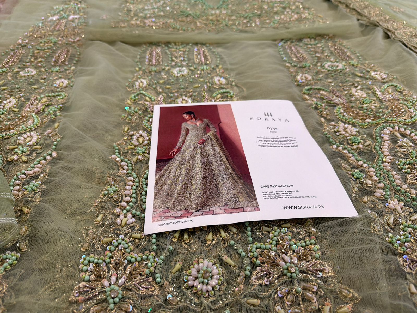 Soraya Sage Green Bridal Maxi | Hand-Embellished Net Wedding Couture