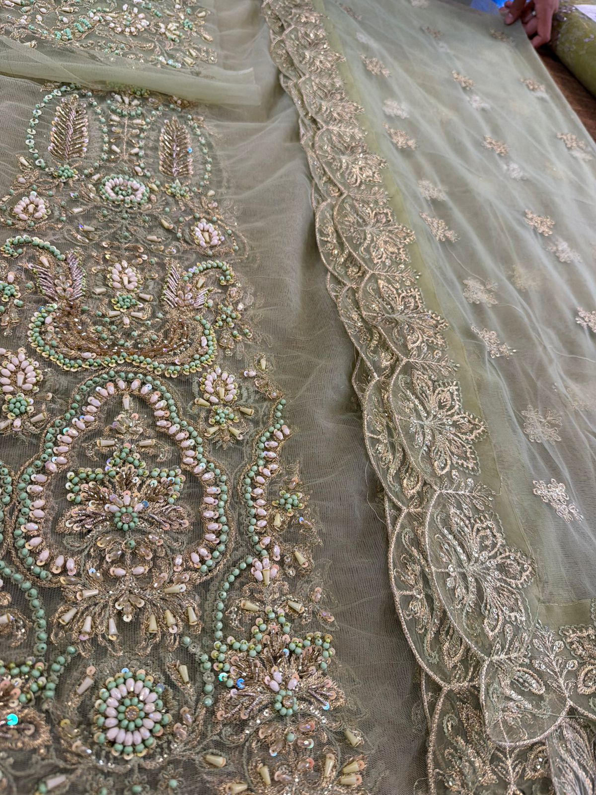 Soraya Sage Green Bridal Maxi | Hand-Embellished Net Wedding Couture