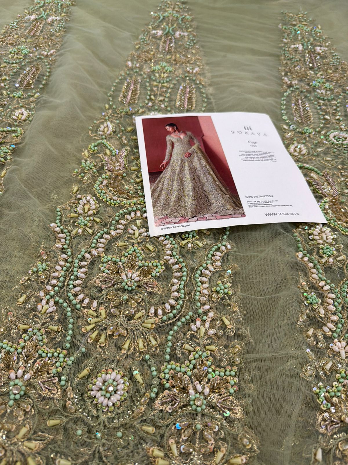 Soraya Sage Green Bridal Maxi | Hand-Embellished Net Wedding Couture