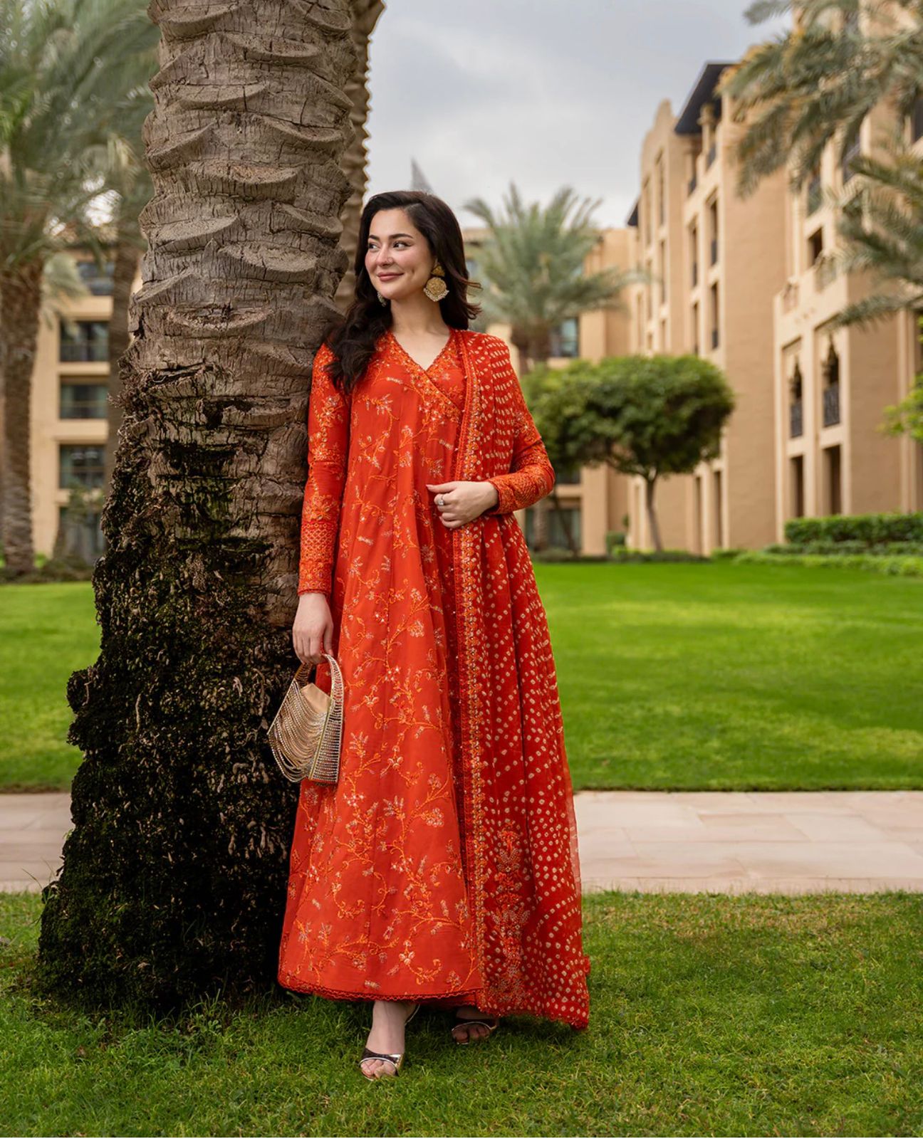 Faiza Saqlain | Burnt Orange Embroidered Luxury Lawn & Chiffon