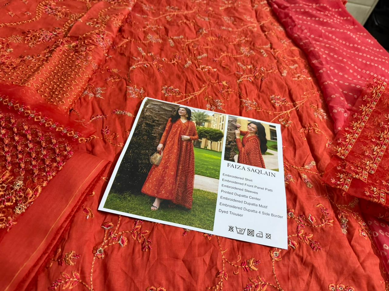 Faiza Saqlain | Burnt Orange Embroidered Luxury Lawn & Chiffon