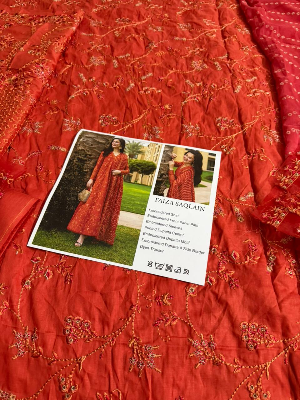 Faiza Saqlain | Burnt Orange Embroidered Luxury Lawn & Chiffon