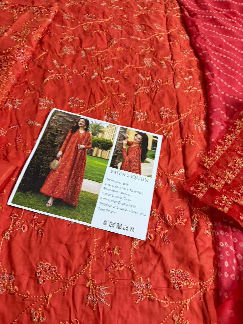 Faiza Saqlain | Burnt Orange Embroidered Luxury Lawn & Chiffon