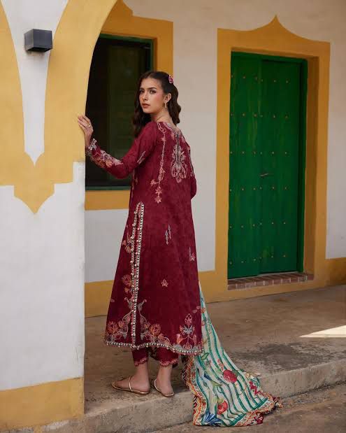 Farah Talib Aziz | Sofia Scarlet Deep Maroon Luxury Lawn Suit