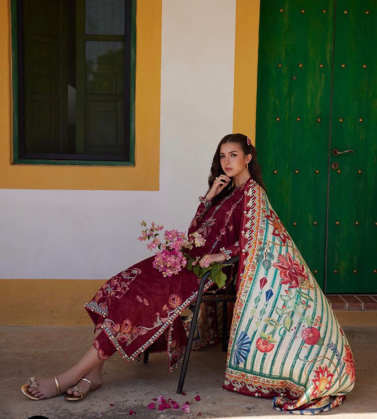 Farah Talib Aziz | Sofia Scarlet Deep Maroon Luxury Lawn Suit