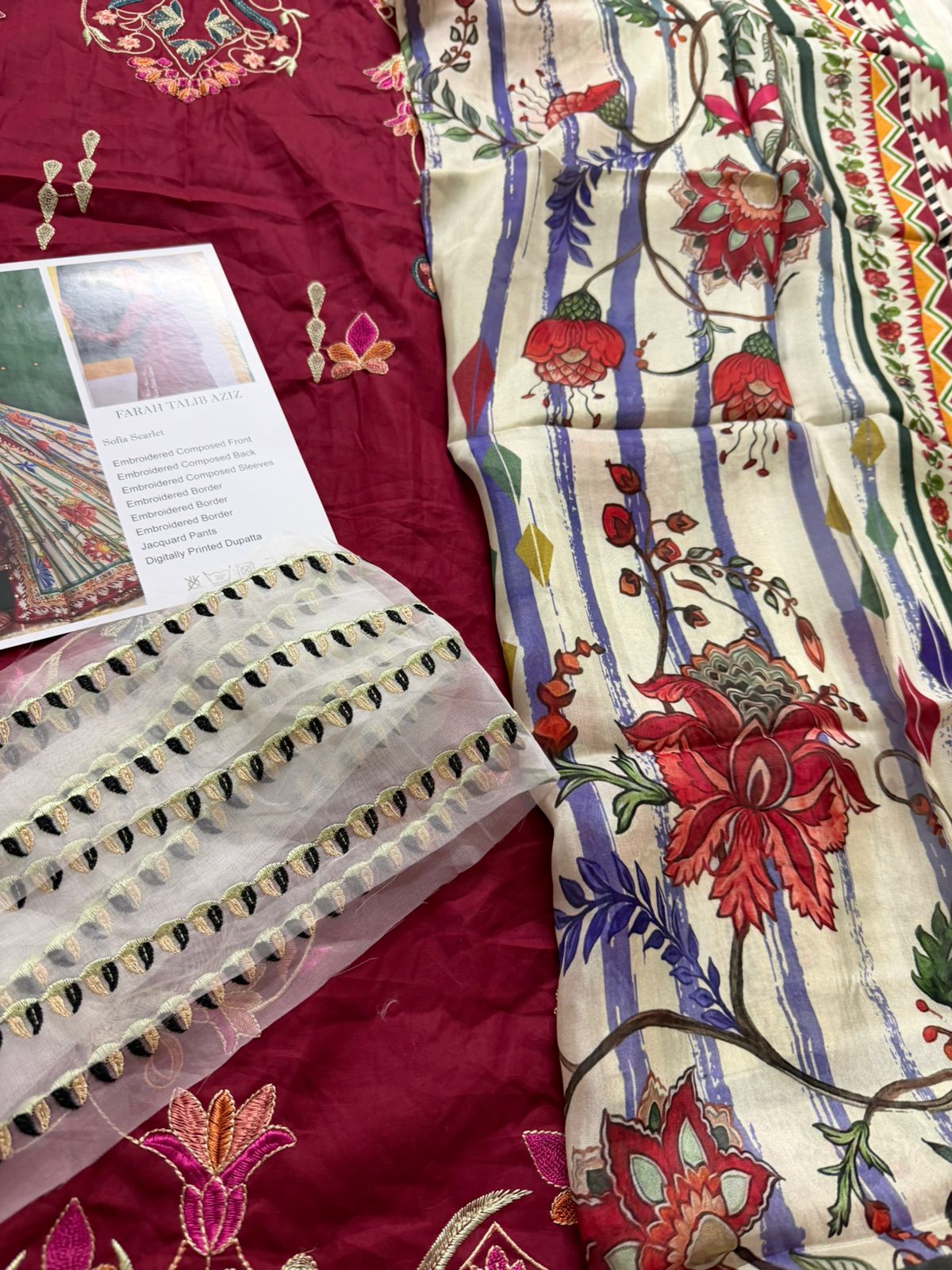 Farah Talib Aziz | Sofia Scarlet Deep Maroon Luxury Lawn Suit