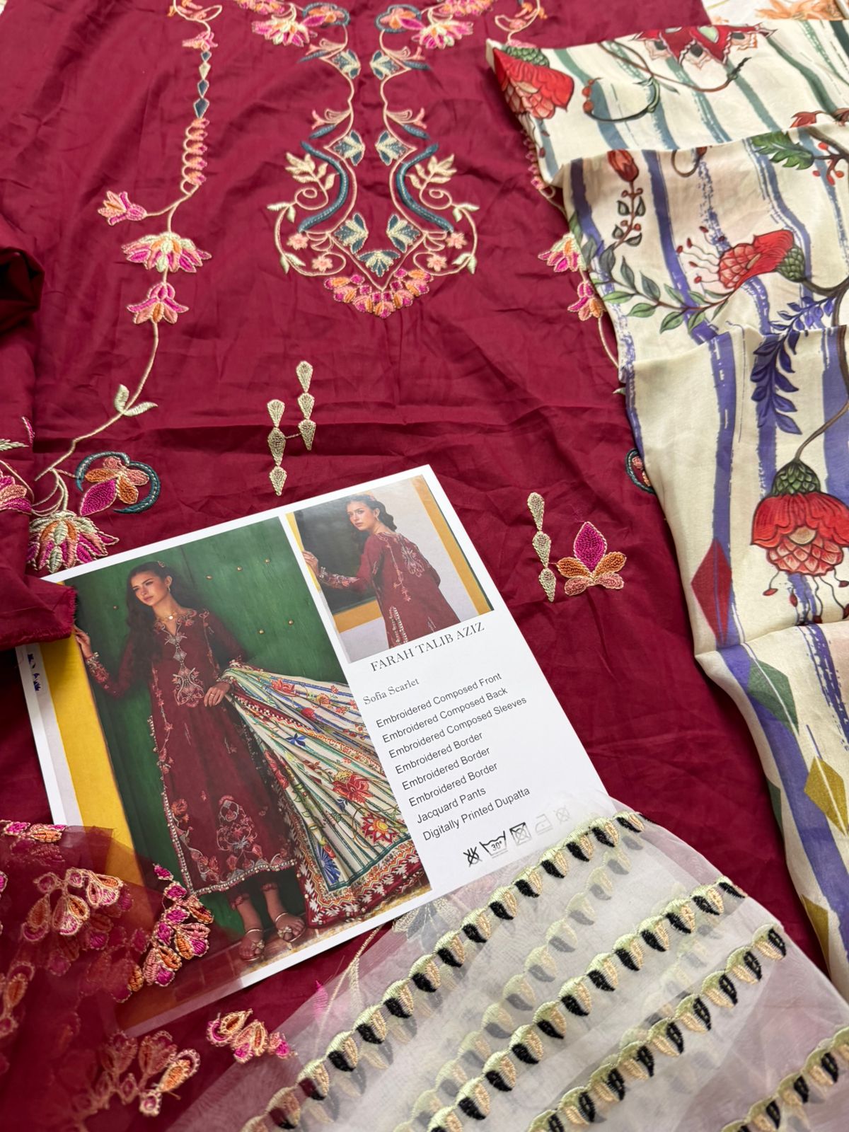 Farah Talib Aziz | Sofia Scarlet Deep Maroon Luxury Lawn Suit