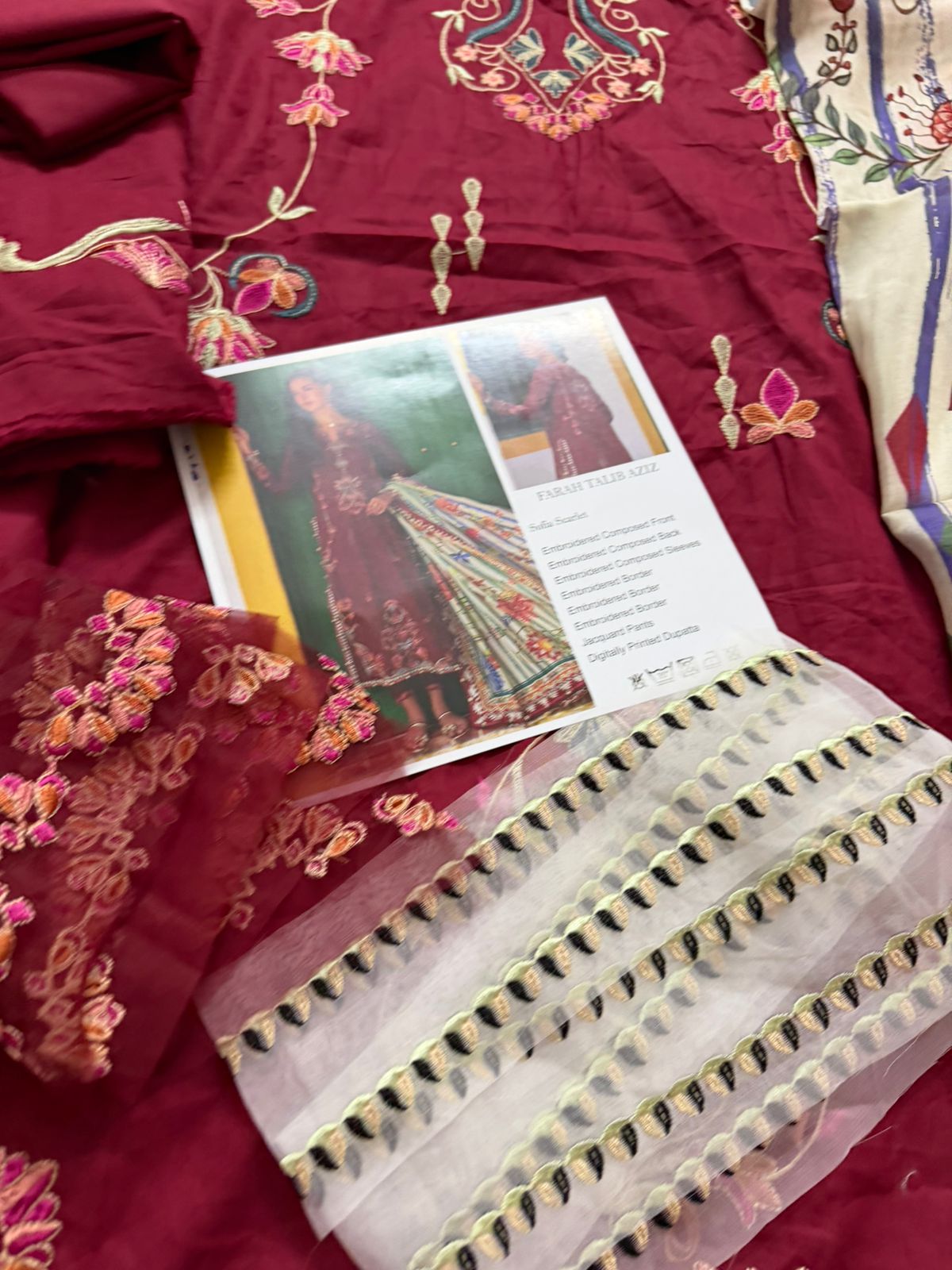 Farah Talib Aziz | Sofia Scarlet Deep Maroon Luxury Lawn Suit