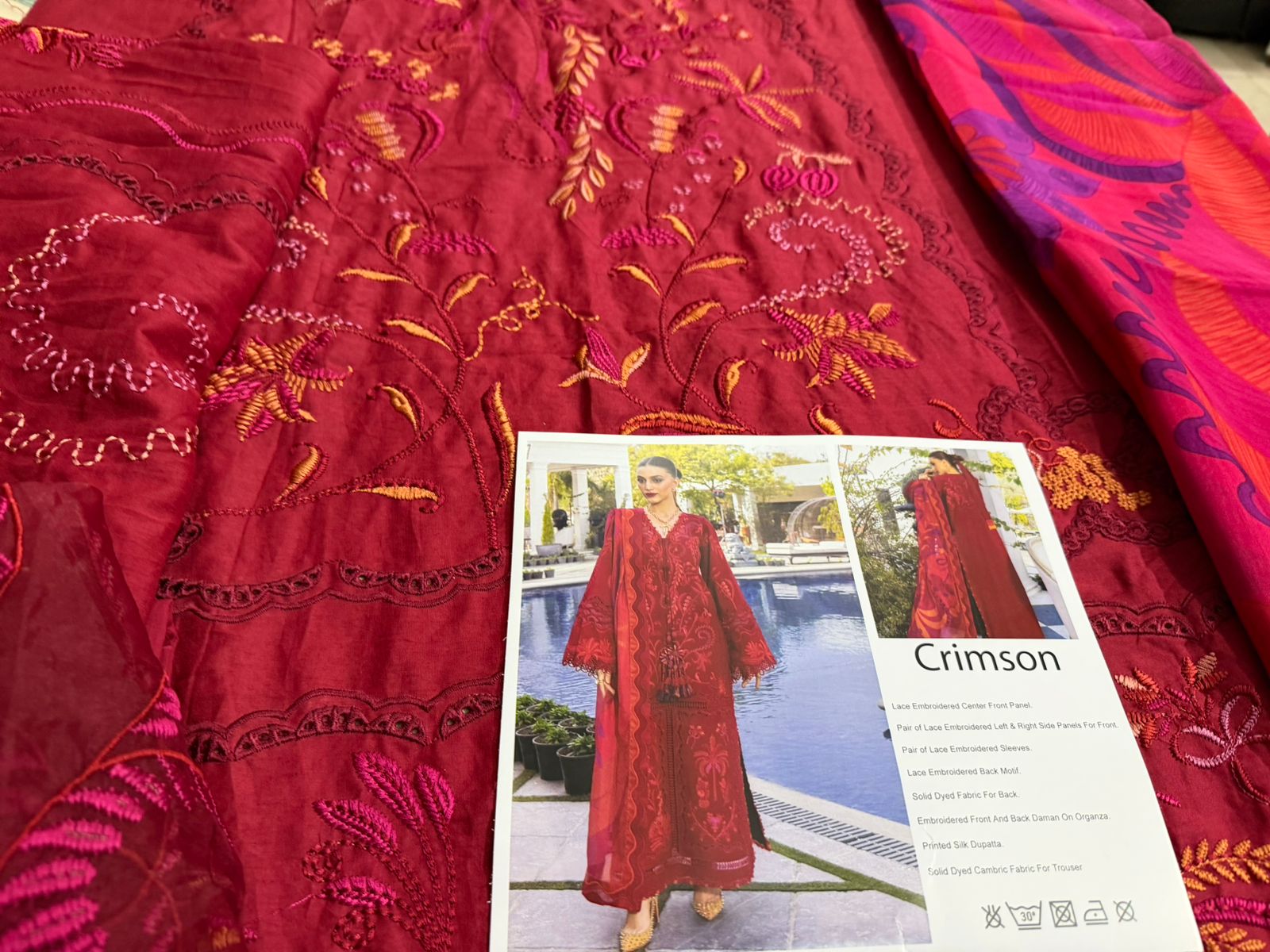 Crimson | Petal Red Flow Embroidered Luxury Lawn & Silk
