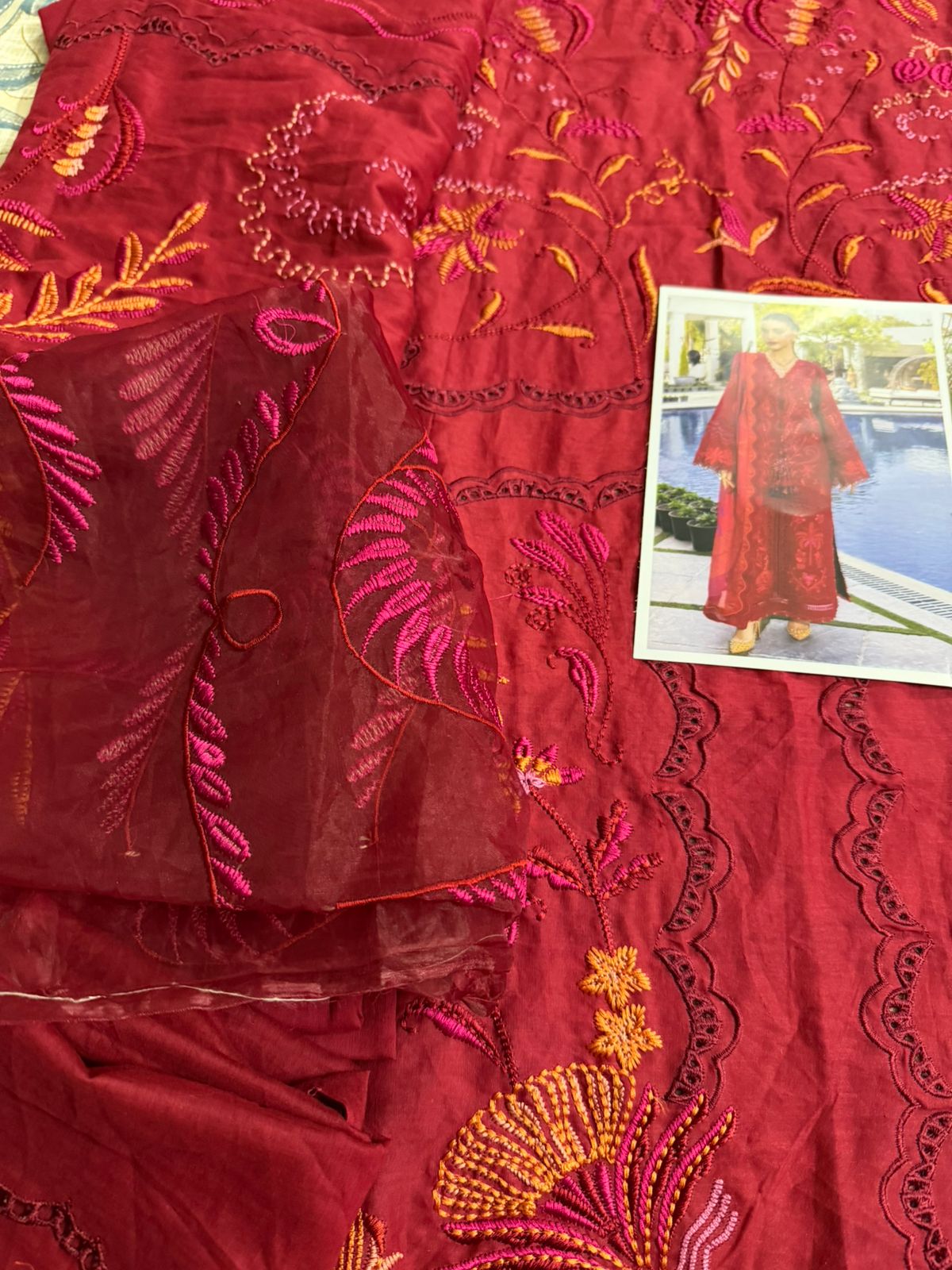 Crimson | Petal Red Flow Embroidered Luxury Lawn & Silk