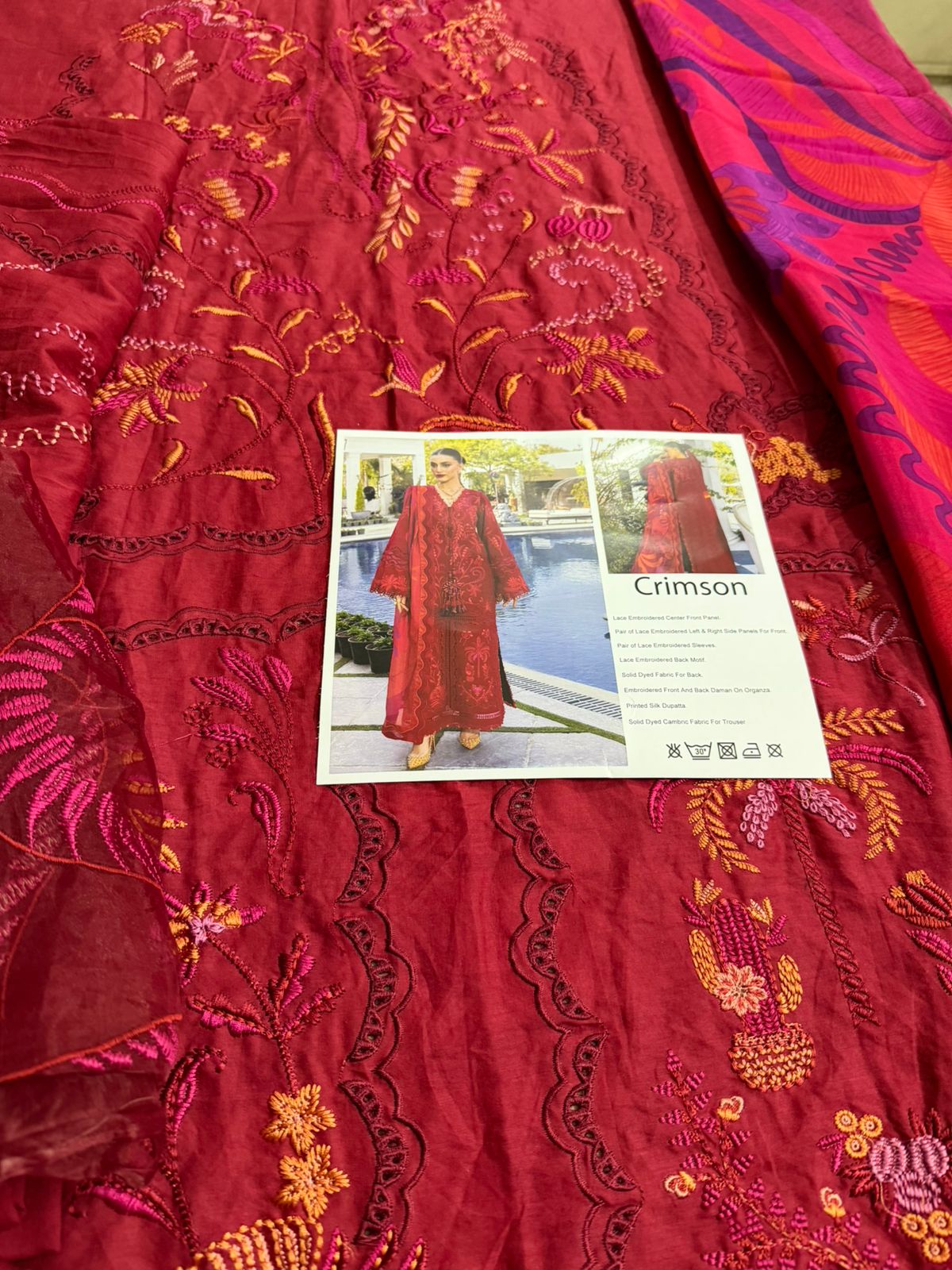 Crimson | Petal Red Flow Embroidered Luxury Lawn & Silk