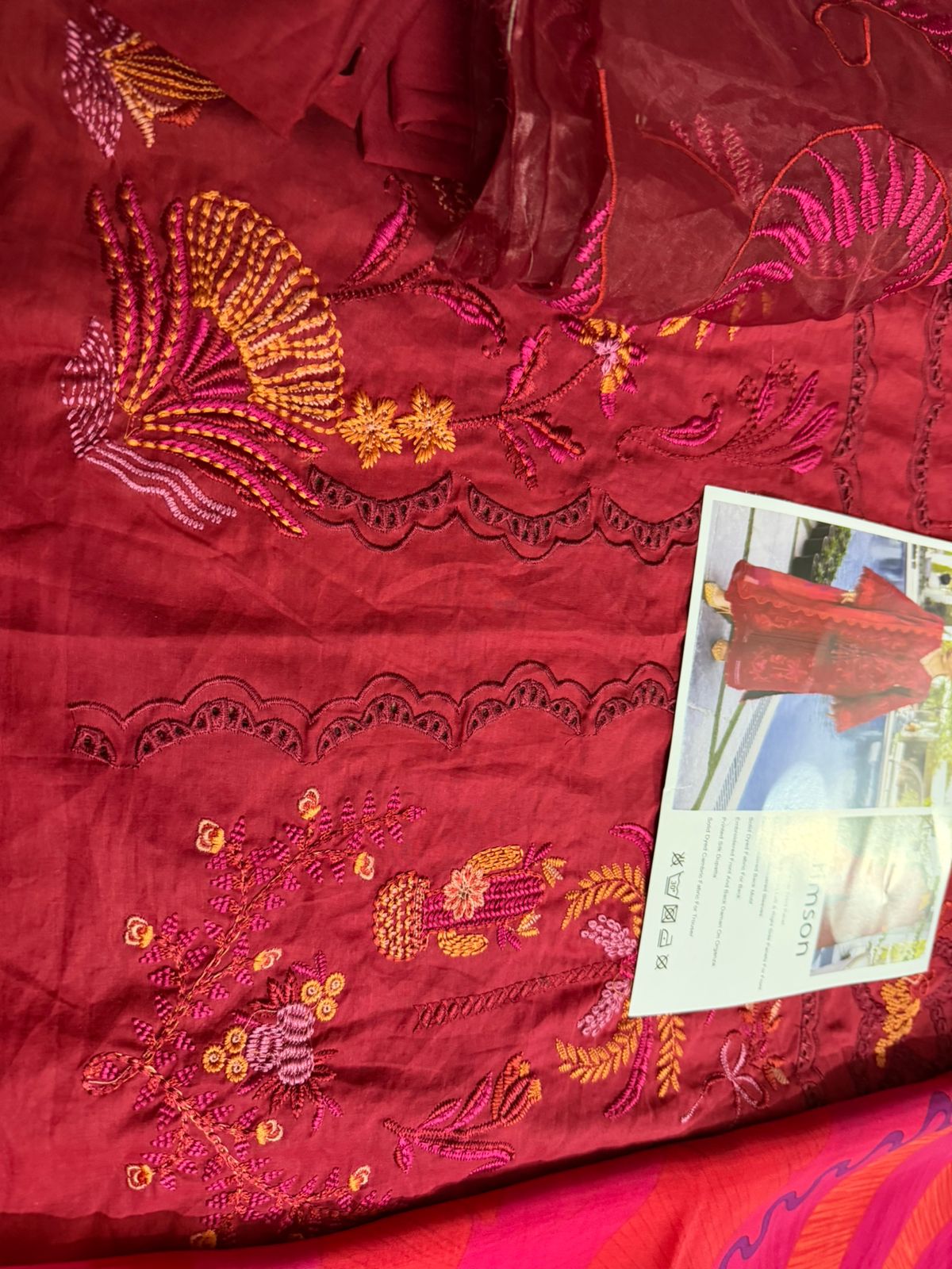 Crimson | Petal Red Flow Embroidered Luxury Lawn & Silk