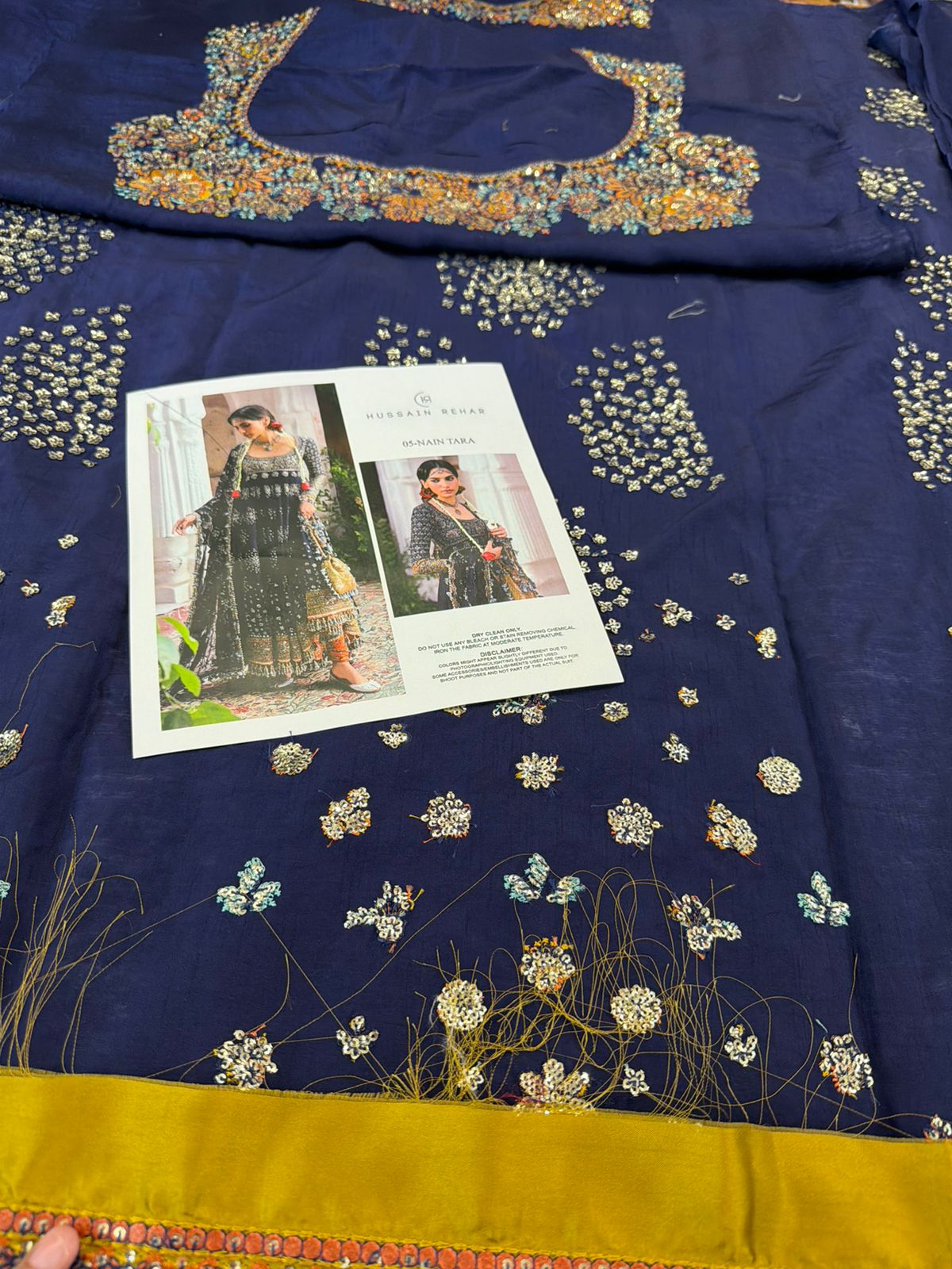 Hussain Rehar Navy Blue Pishwas - Embroidered Silk Wedding Formals