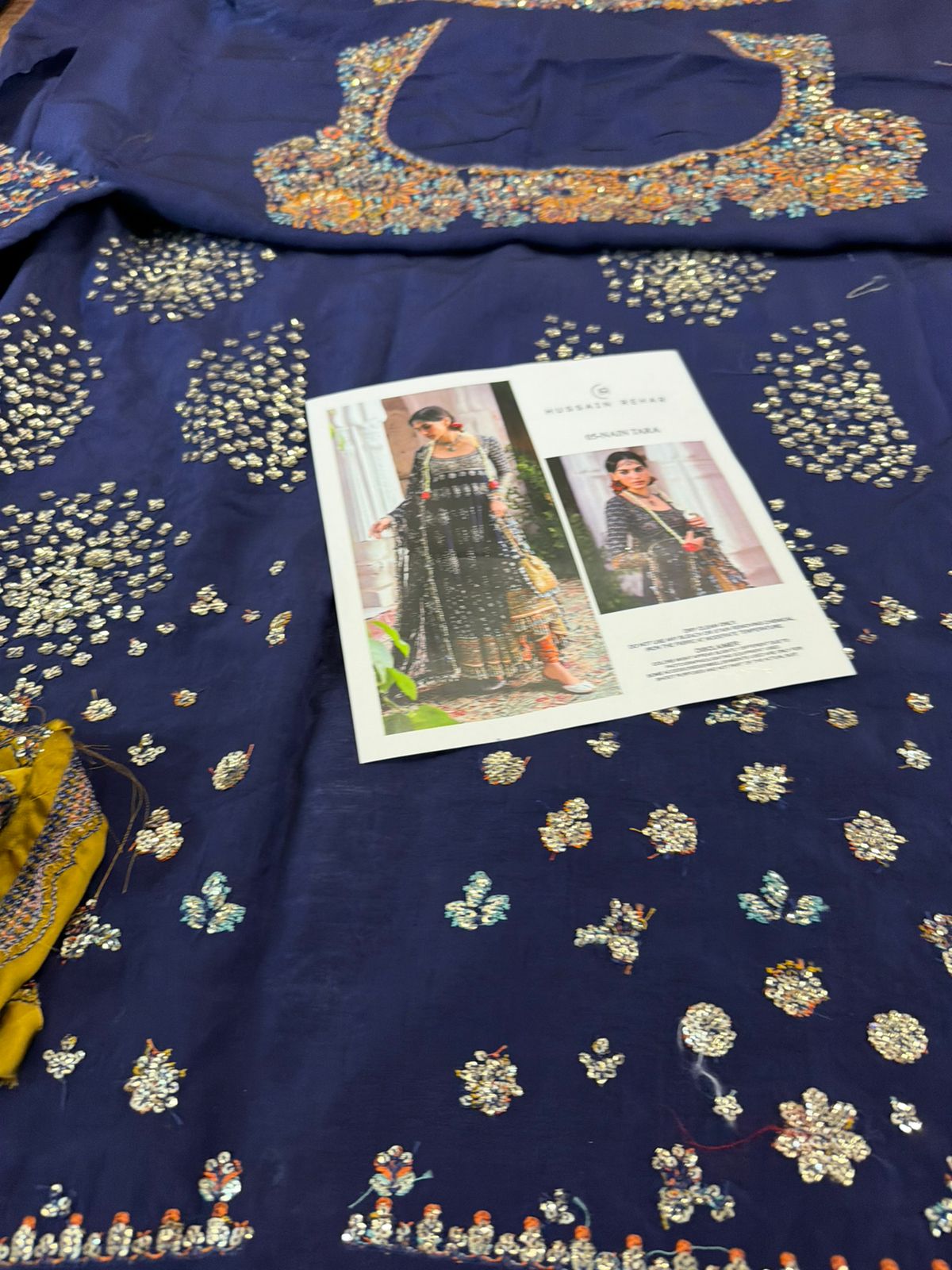 Hussain Rehar Navy Blue Pishwas - Embroidered Silk Wedding Formals