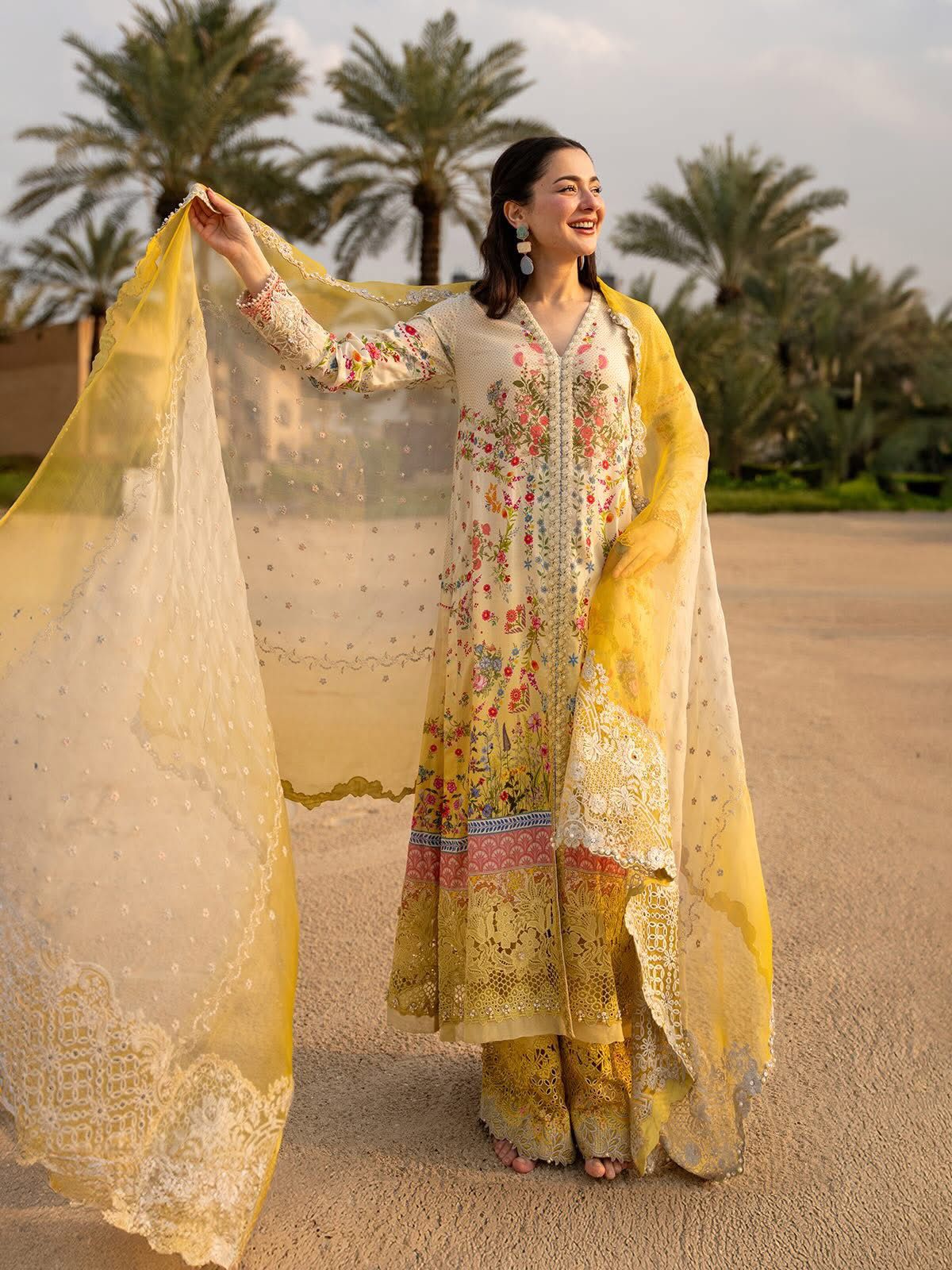 Faiza Saqlain Arta - Yellow Embroidered Luxury Lawn 3-Piece Suit