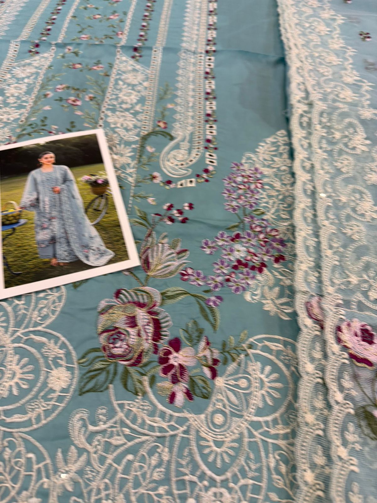 Elaf Powder Blue Luxury Lawn - Embroidered 3-Piece Unstitched Suit