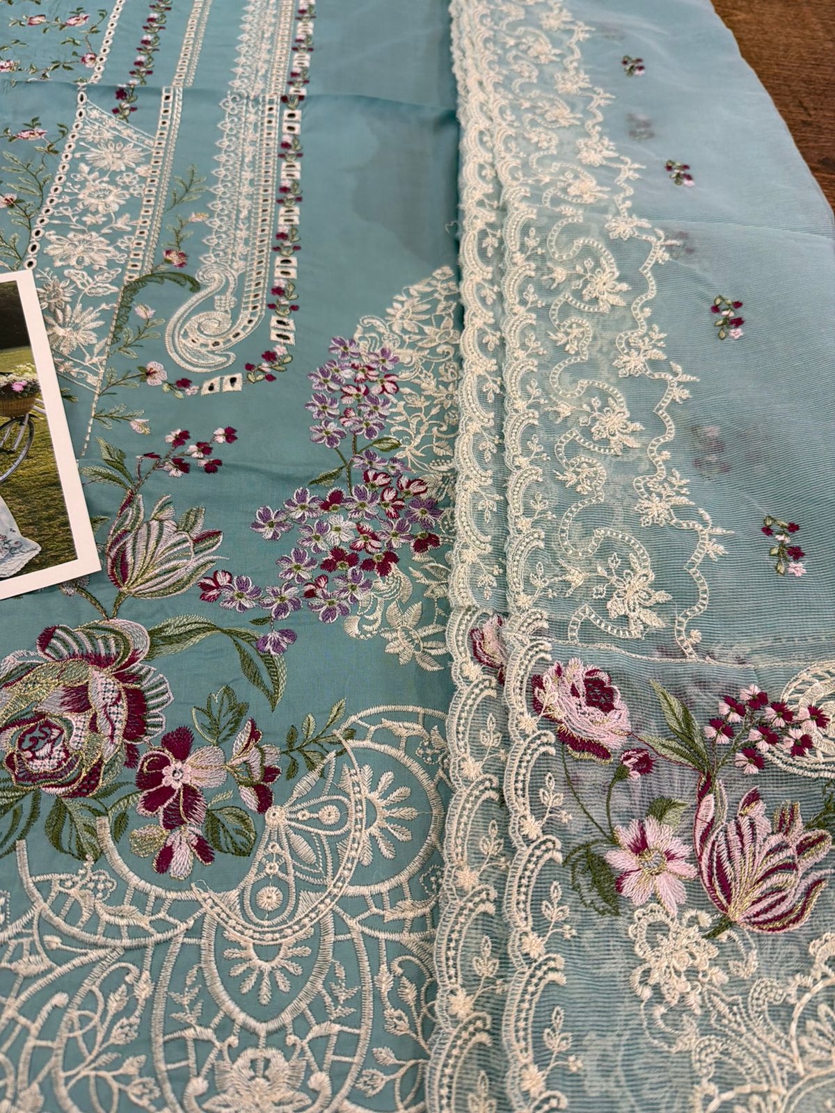 Elaf Powder Blue Luxury Lawn - Embroidered 3-Piece Unstitched Suit