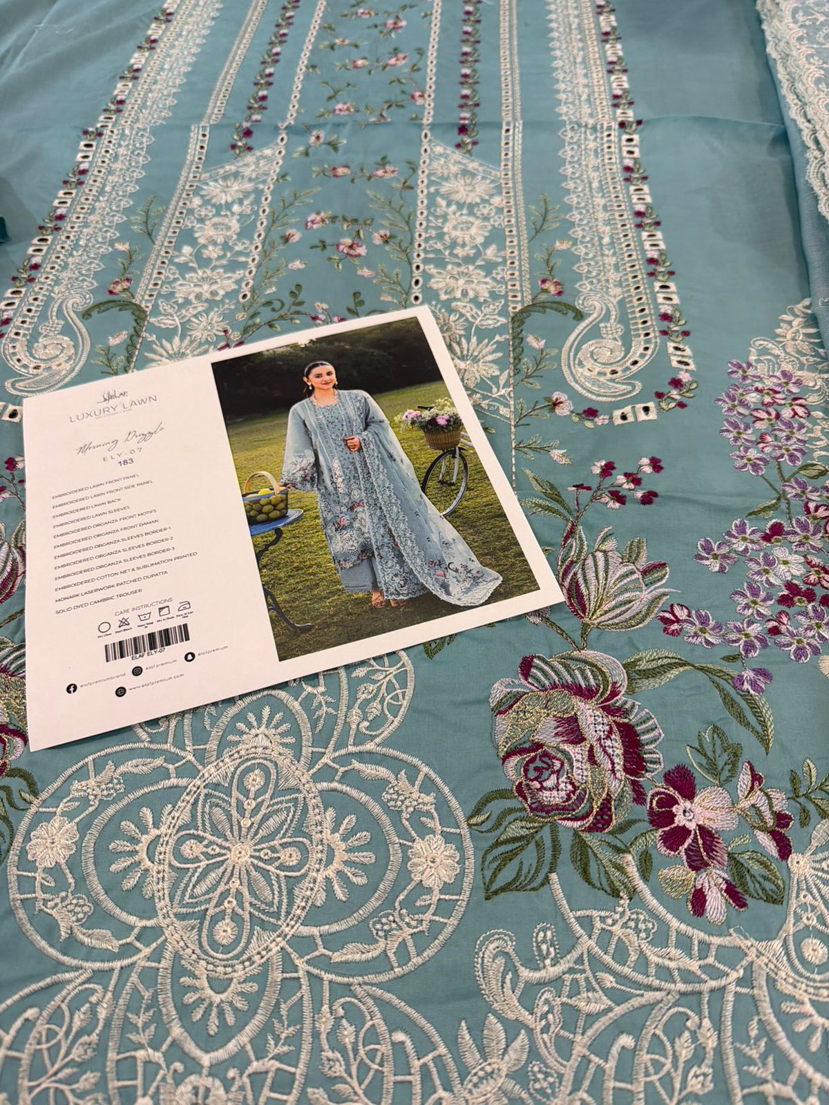 Elaf Powder Blue Luxury Lawn - Embroidered 3-Piece Unstitched Suit