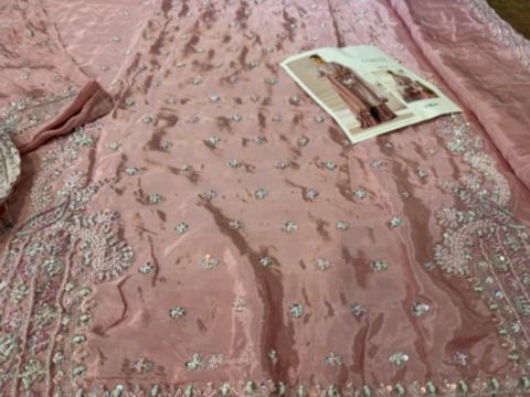 Pink Lama Silk Embroidered Long Shirt with Crushed Palazzo | Clothesforum