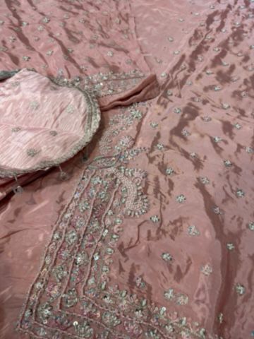 Pink Lama Silk Embroidered Long Shirt with Crushed Palazzo | Clothesforum