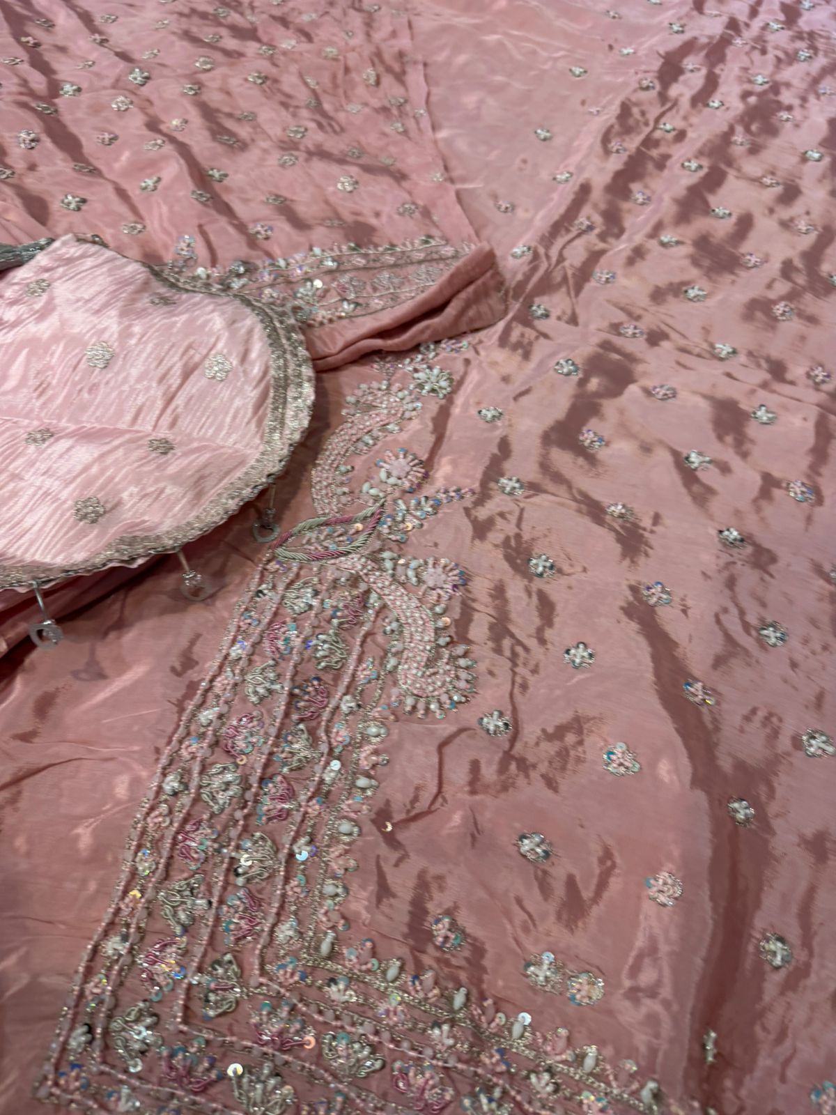 Pink Lama Silk Embroidered Long Shirt with Crushed Palazzo | Clothesforum
