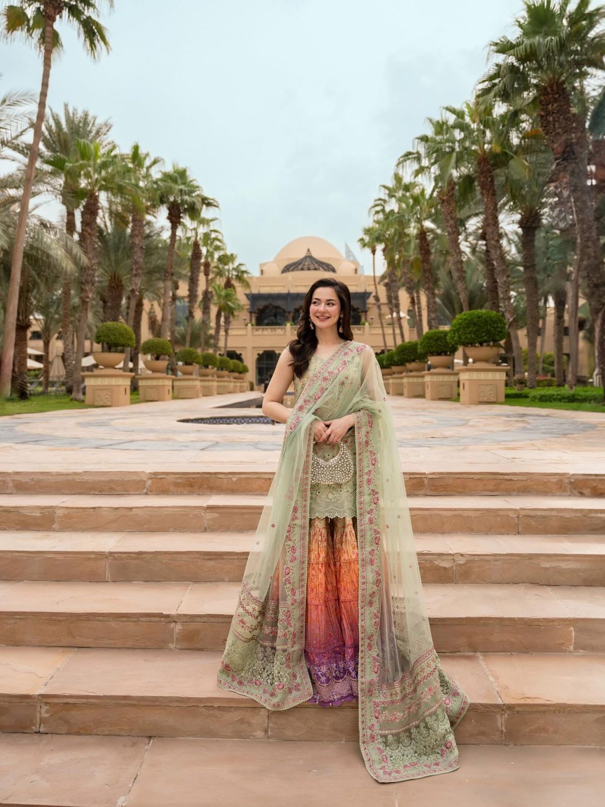 Faiza Saqlain Eldira - Mint Green Embroidered Lawn Gharara Set
