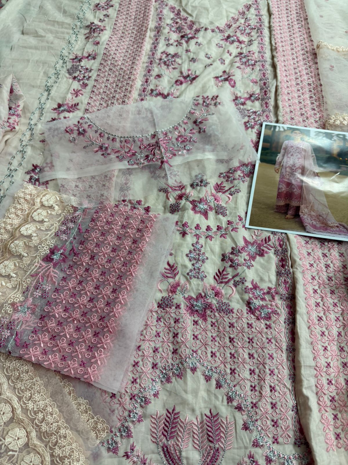 Faiza Saqlain Lamija - Blush Pink Embroidered Luxury Lawn Suit