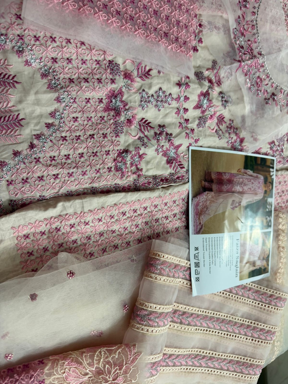 Faiza Saqlain Lamija - Blush Pink Embroidered Luxury Lawn Suit