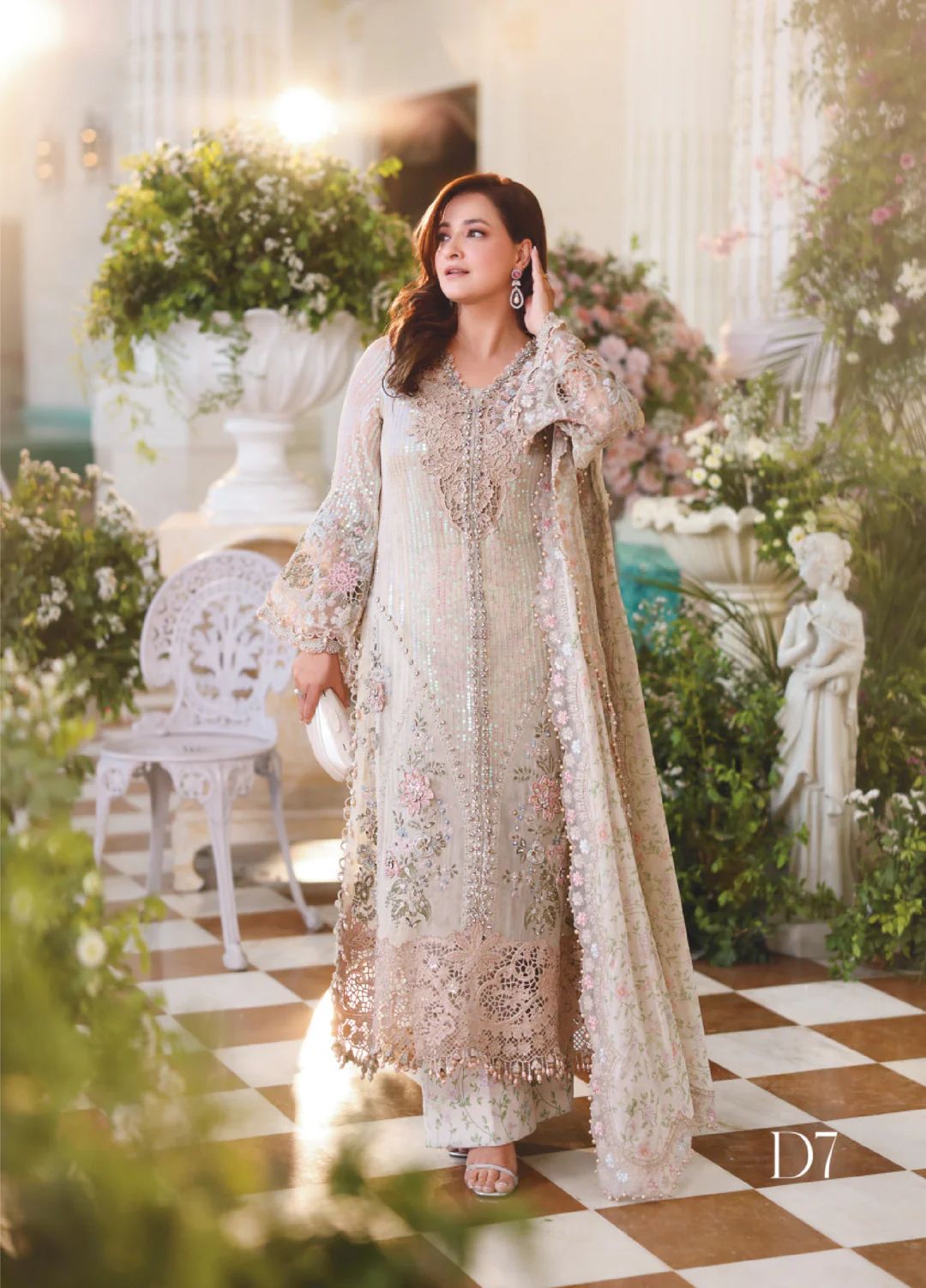 Maria B Emerald Green Embroidered Chiffon Wedding Suit