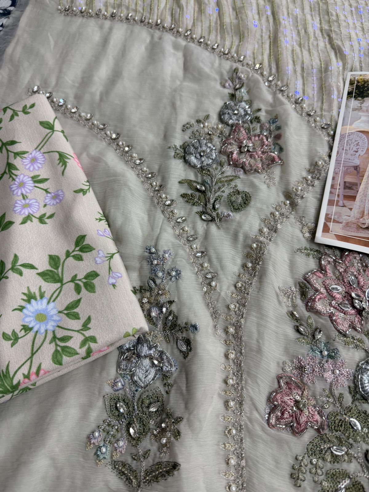 Maria B Emerald Green Embroidered Chiffon Wedding Suit