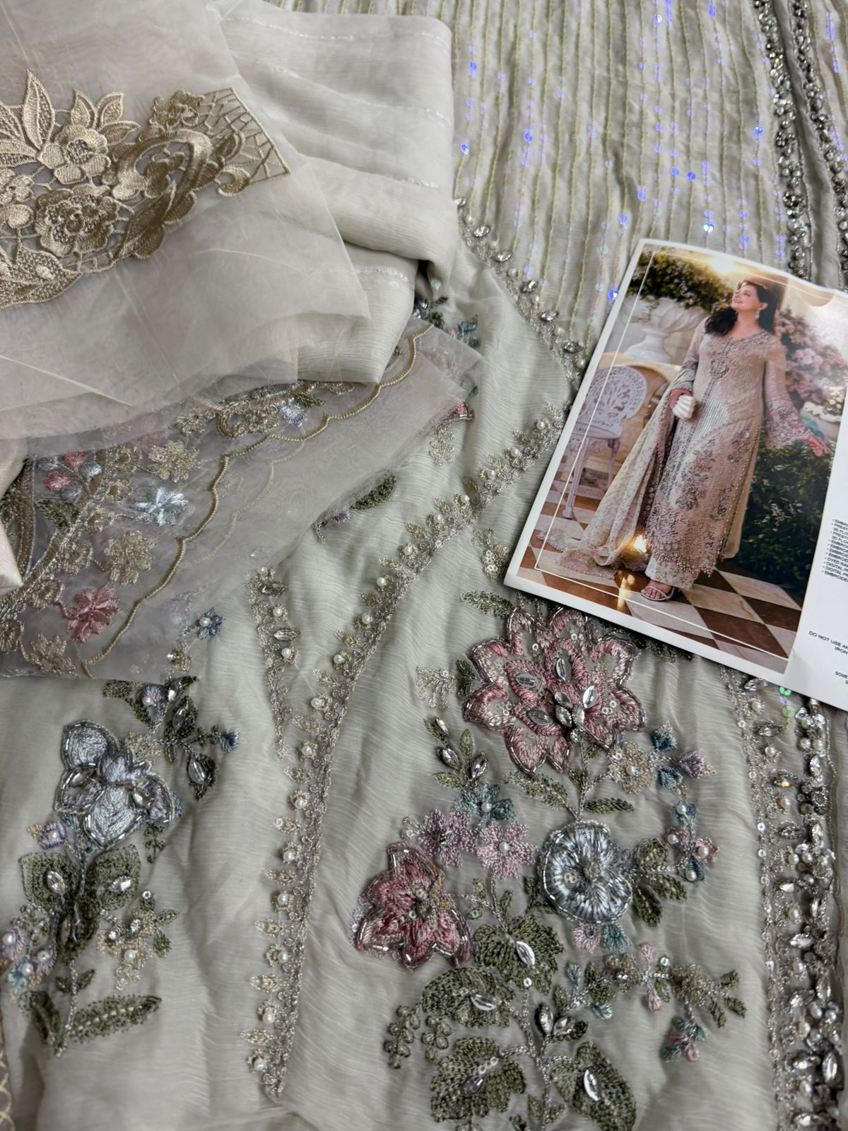 Maria B Emerald Green Embroidered Chiffon Wedding Suit