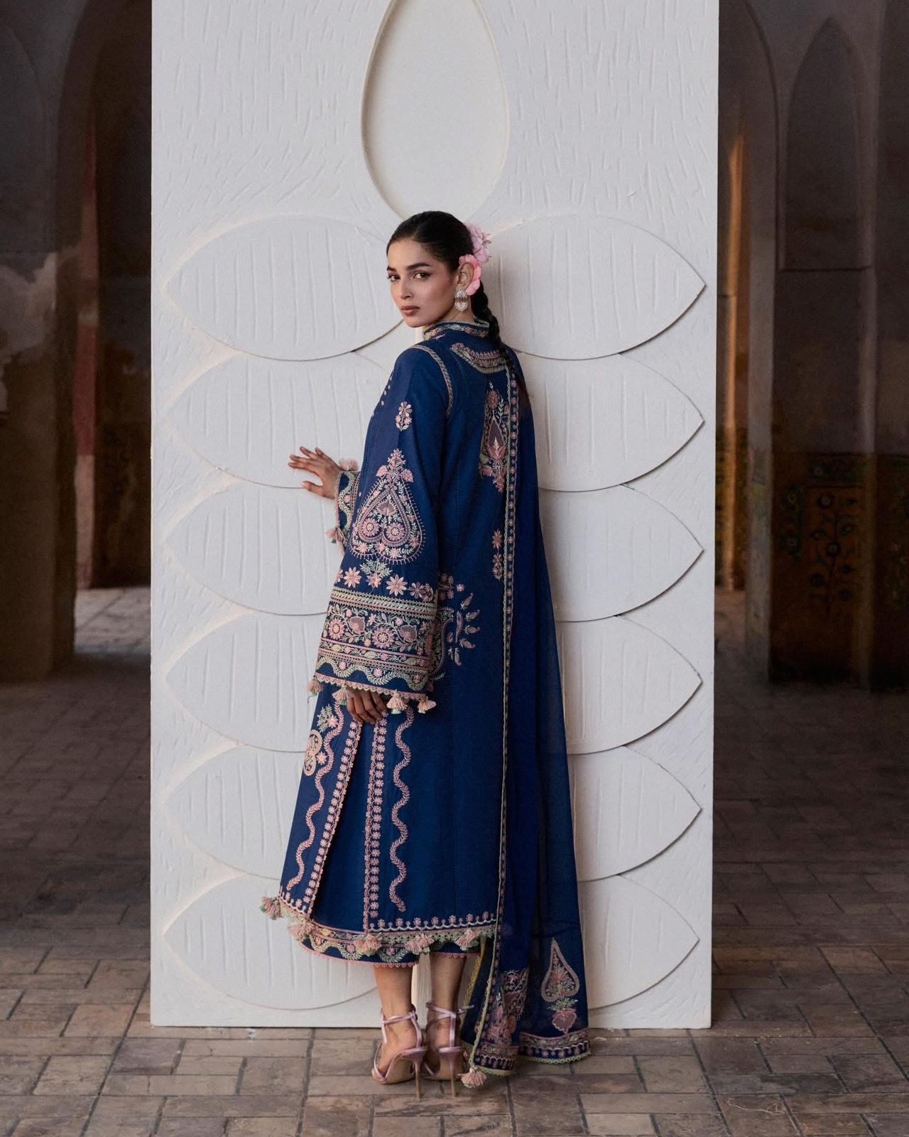 Hussain Rehar Ink Blue Embroidered Luxury Lawn Suit - 3 Piece