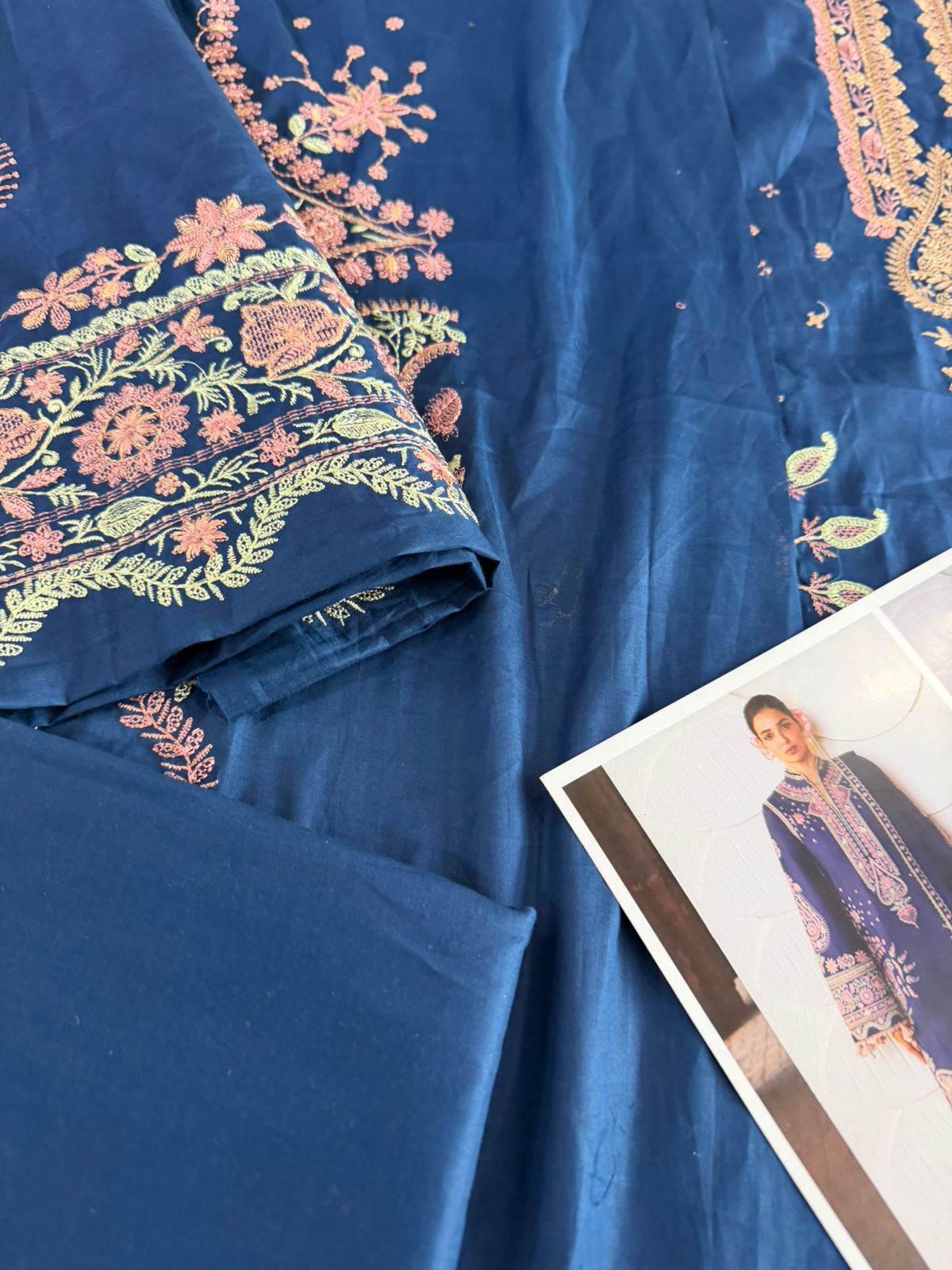 Hussain Rehar Ink Blue Embroidered Luxury Lawn Suit - 3 Piece