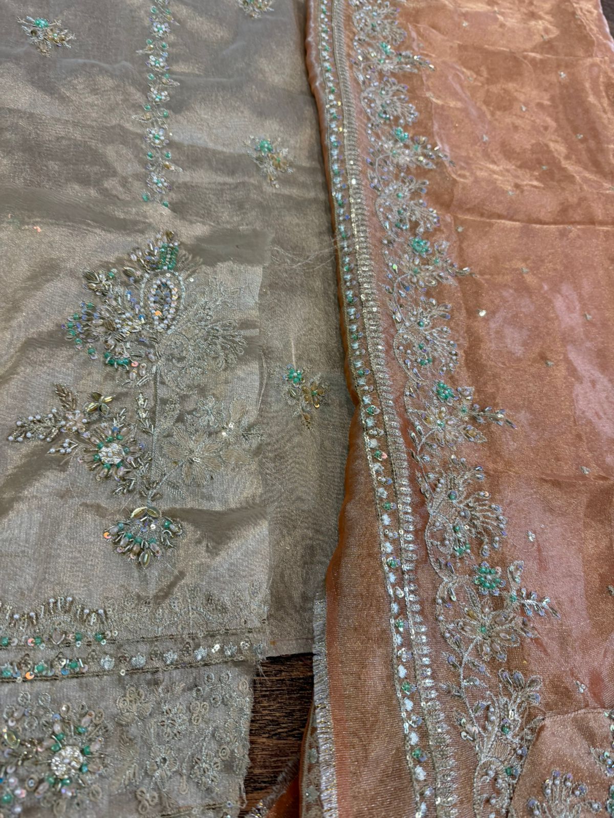 Alina Khan Inspired | Gold Metallic Hand-Embellished Bridal Suit