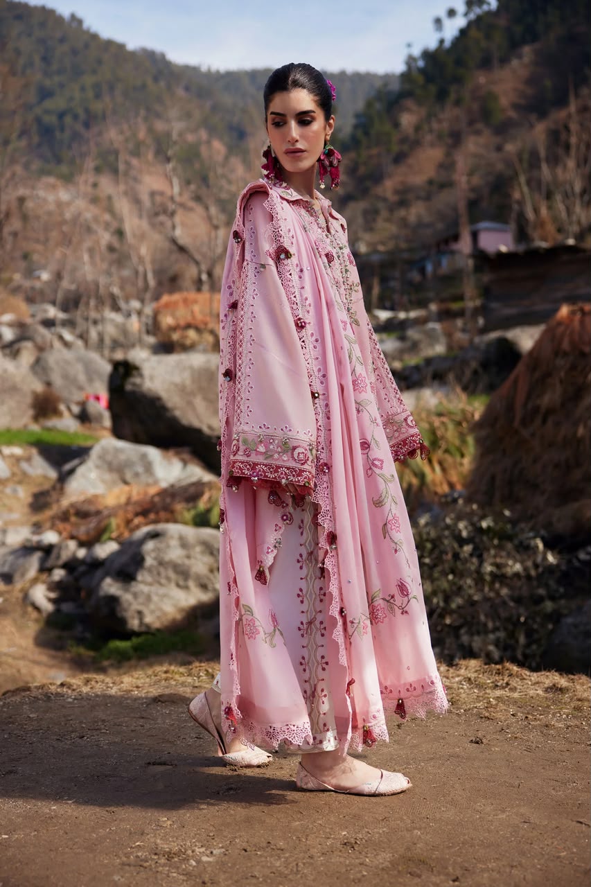 Zaha Pink Unstitched Luxury Summer Lawn 3 Piece Suit | Clothesforum
