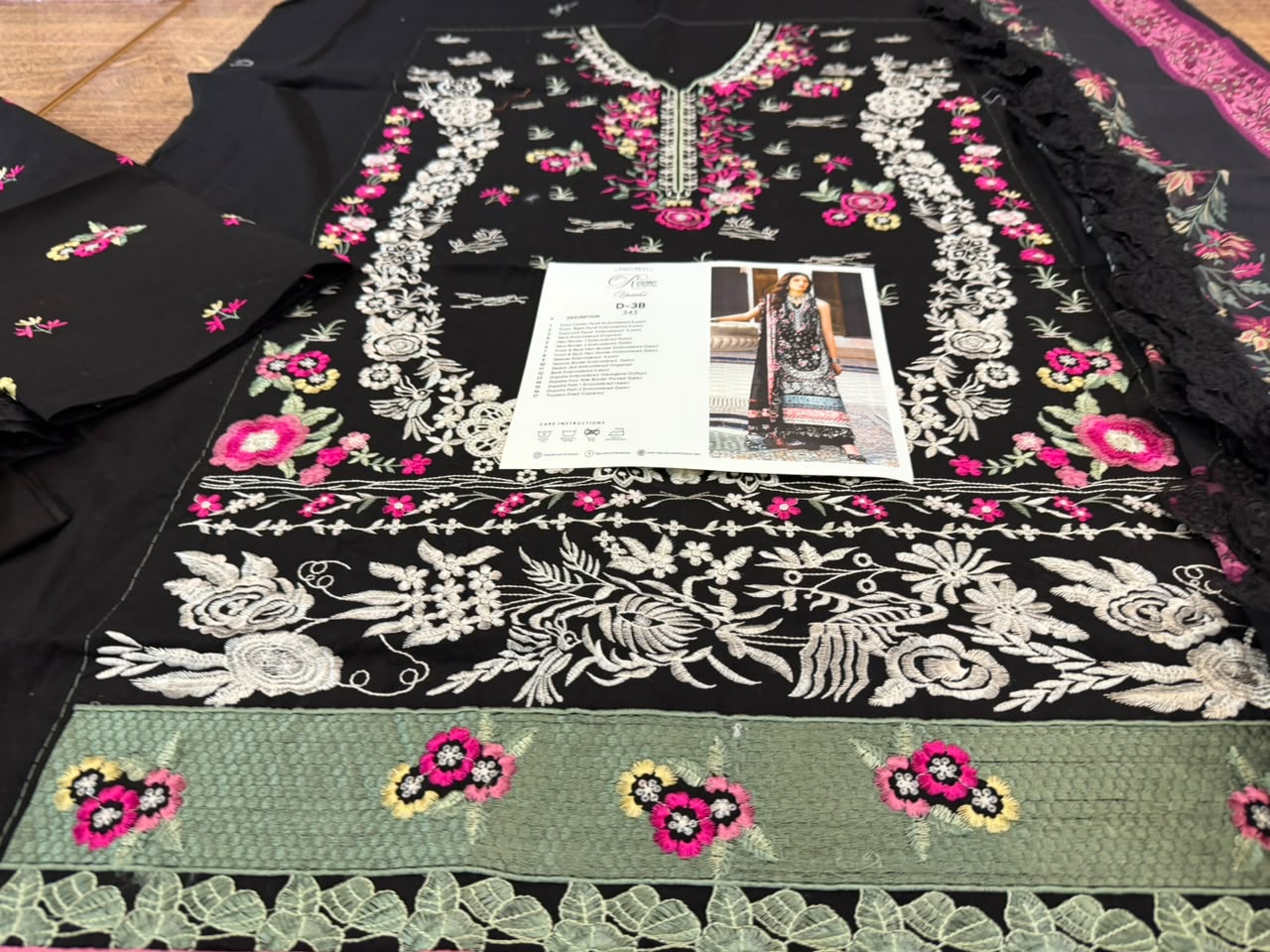 Republic Womenswear Black Embroidered Luxury Lawn Suit