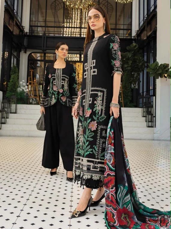 Maria B Black Unstitched Embroidered Jacquard Lawn Suit