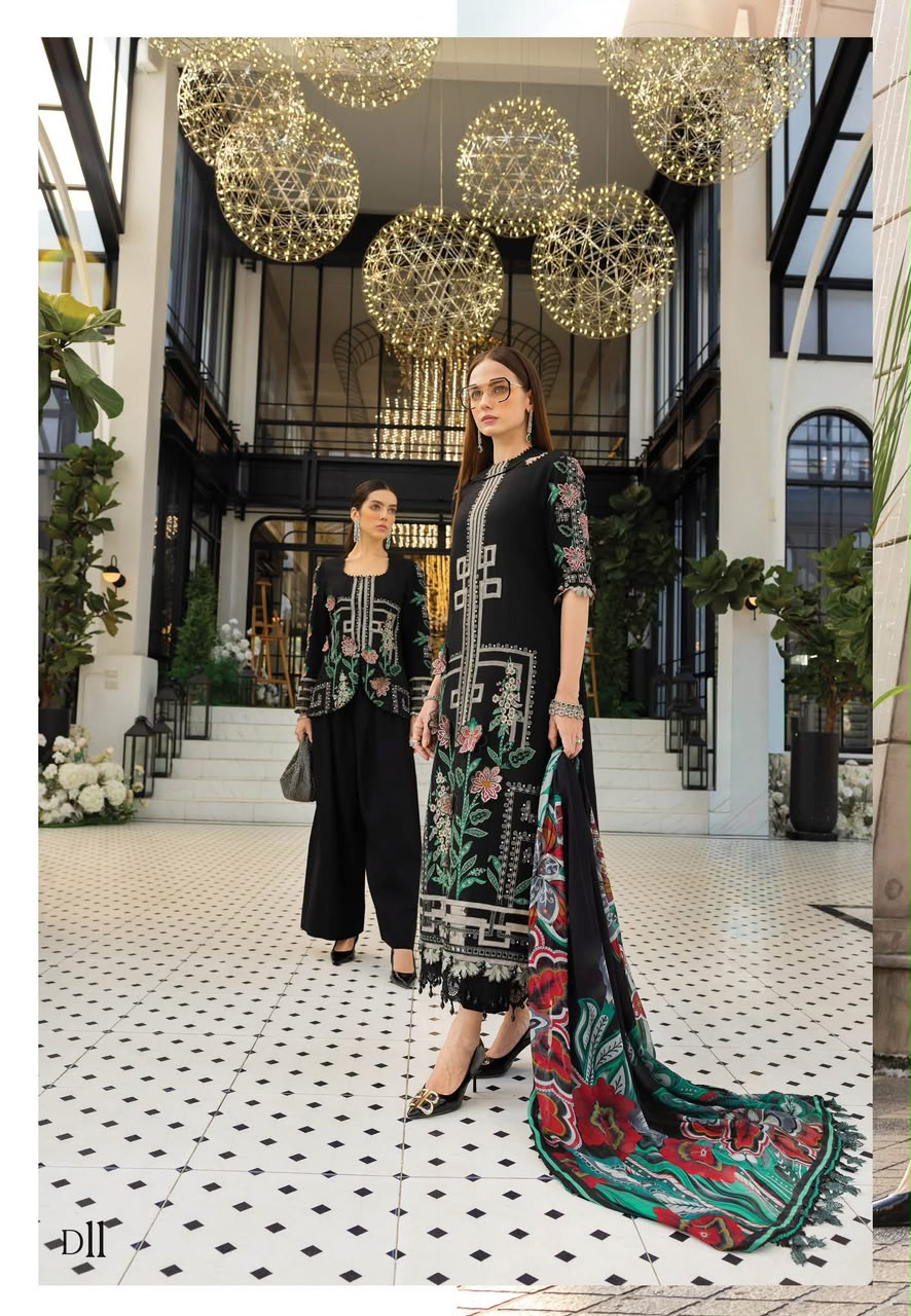 Maria B Black Unstitched Embroidered Jacquard Lawn Suit