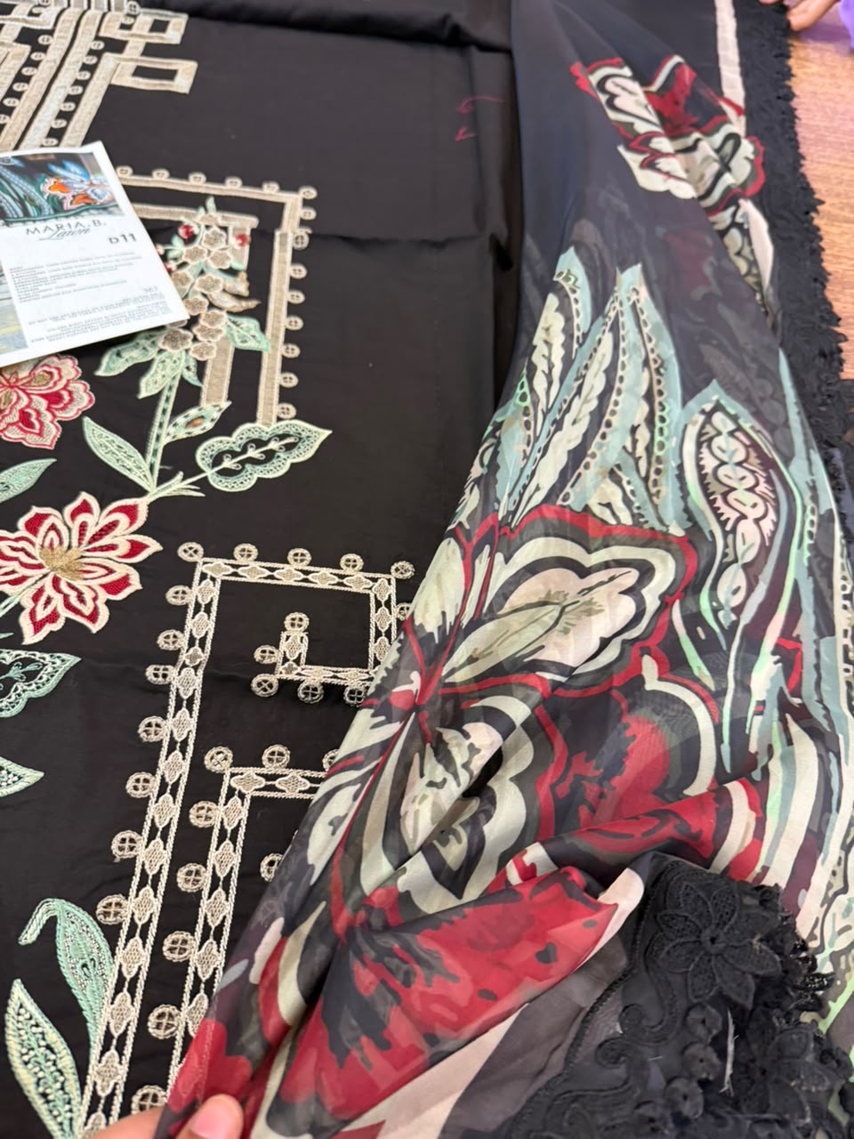 Maria B Black Unstitched Embroidered Jacquard Lawn Suit