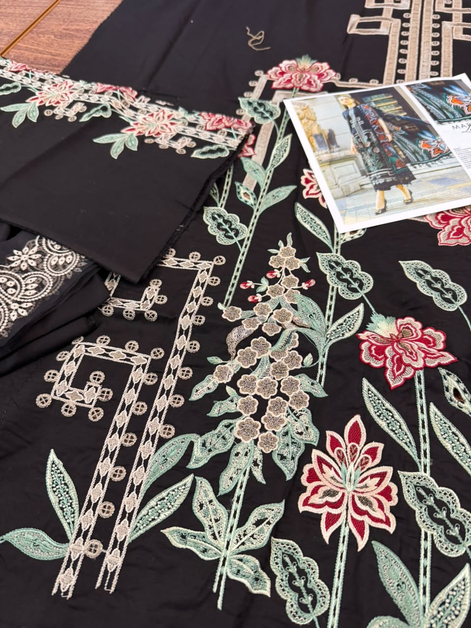 Maria B Black Unstitched Embroidered Jacquard Lawn Suit