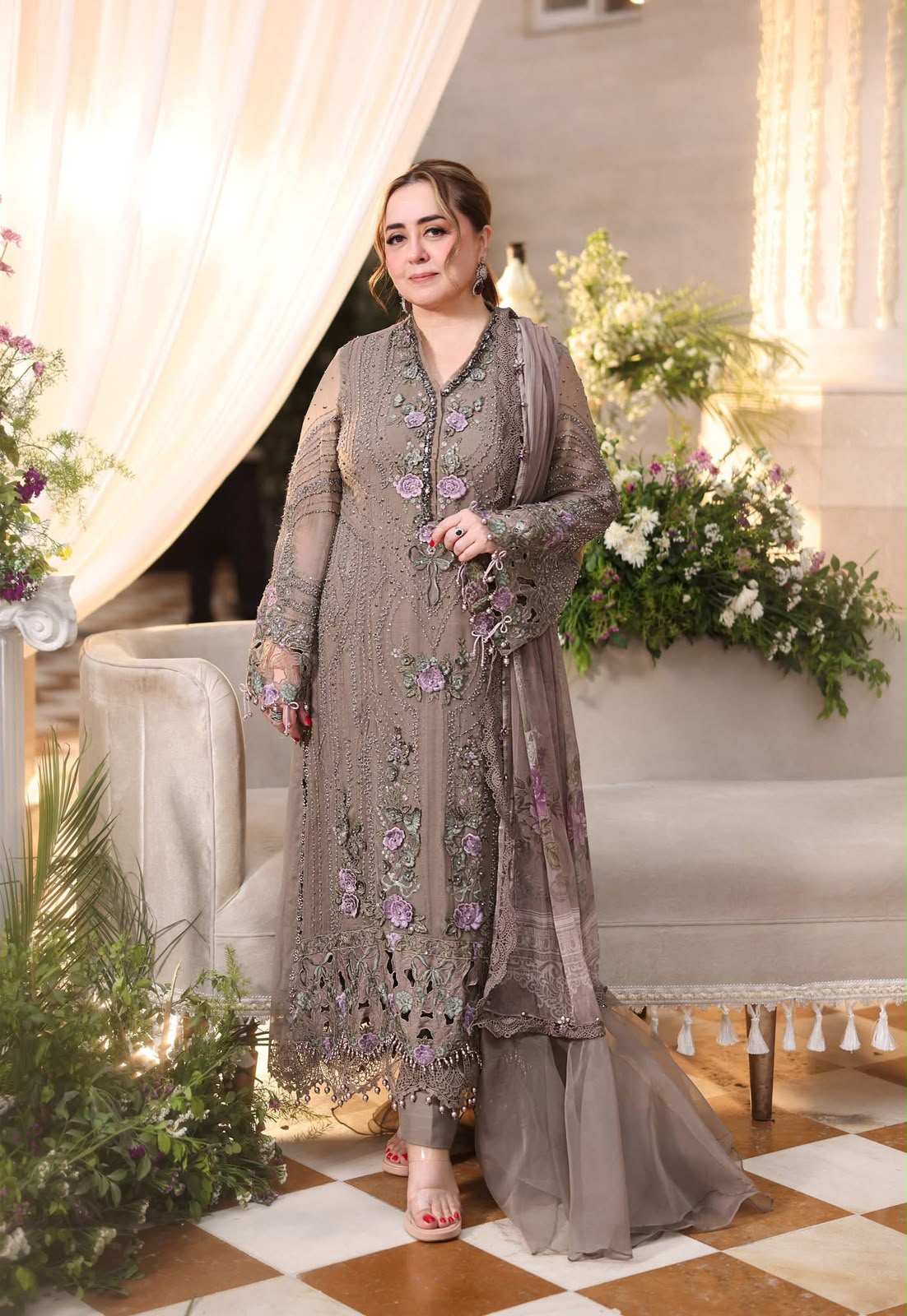Maria B Luxury Chiffon Wedding Collection – Mouse Grey 3D Embroidered Suit