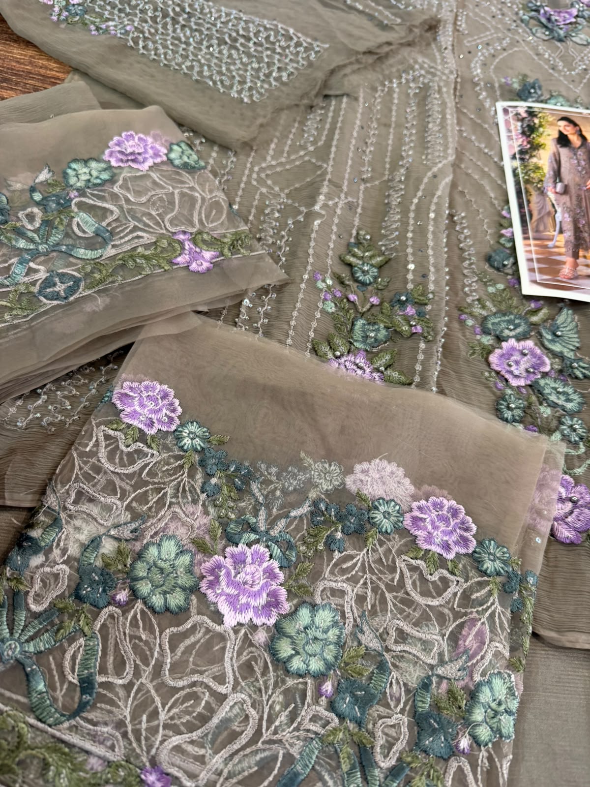Maria B Luxury Chiffon Wedding Collection – Mouse Grey 3D Embroidered Suit