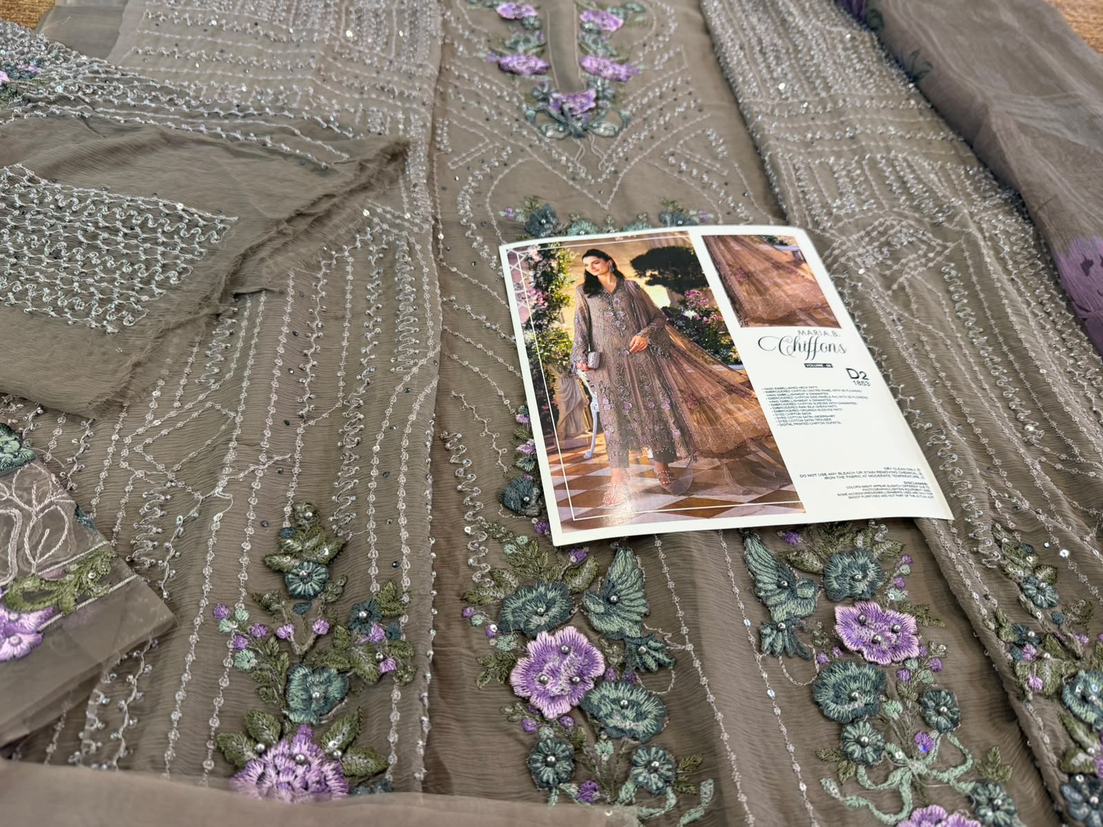 Maria B Luxury Chiffon Wedding Collection – Mouse Grey 3D Embroidered Suit
