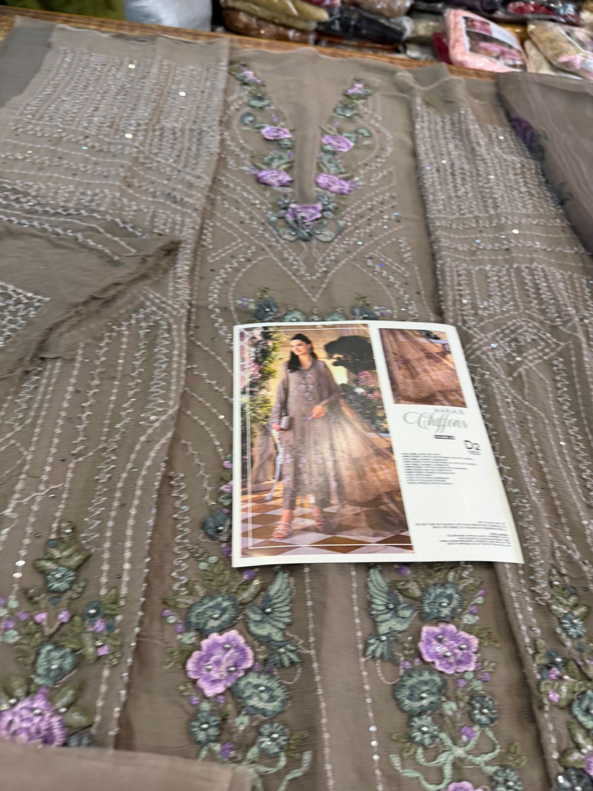 Maria B Luxury Chiffon Wedding Collection – Mouse Grey 3D Embroidered Suit